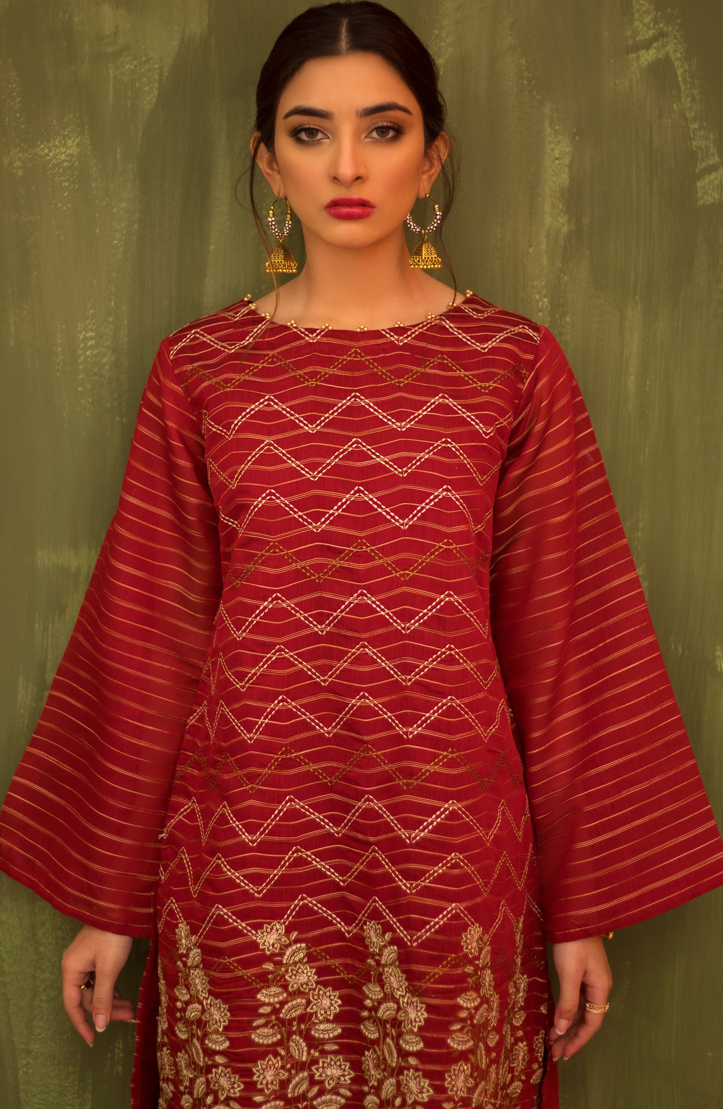 Stitched 1 Piece Embroidered Zari Stripe Paper Cotton Shirt