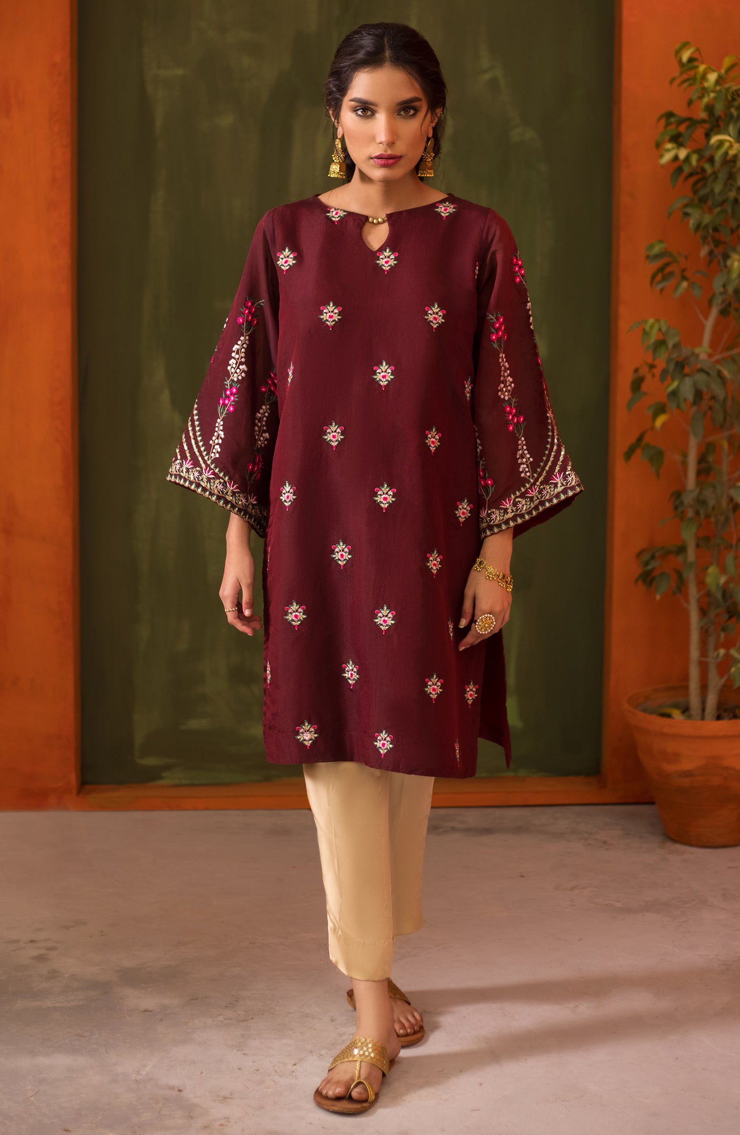 Stitched 1 Piece Embroidered Paper Cotton Shirt (NRHC-110/S MAROON)