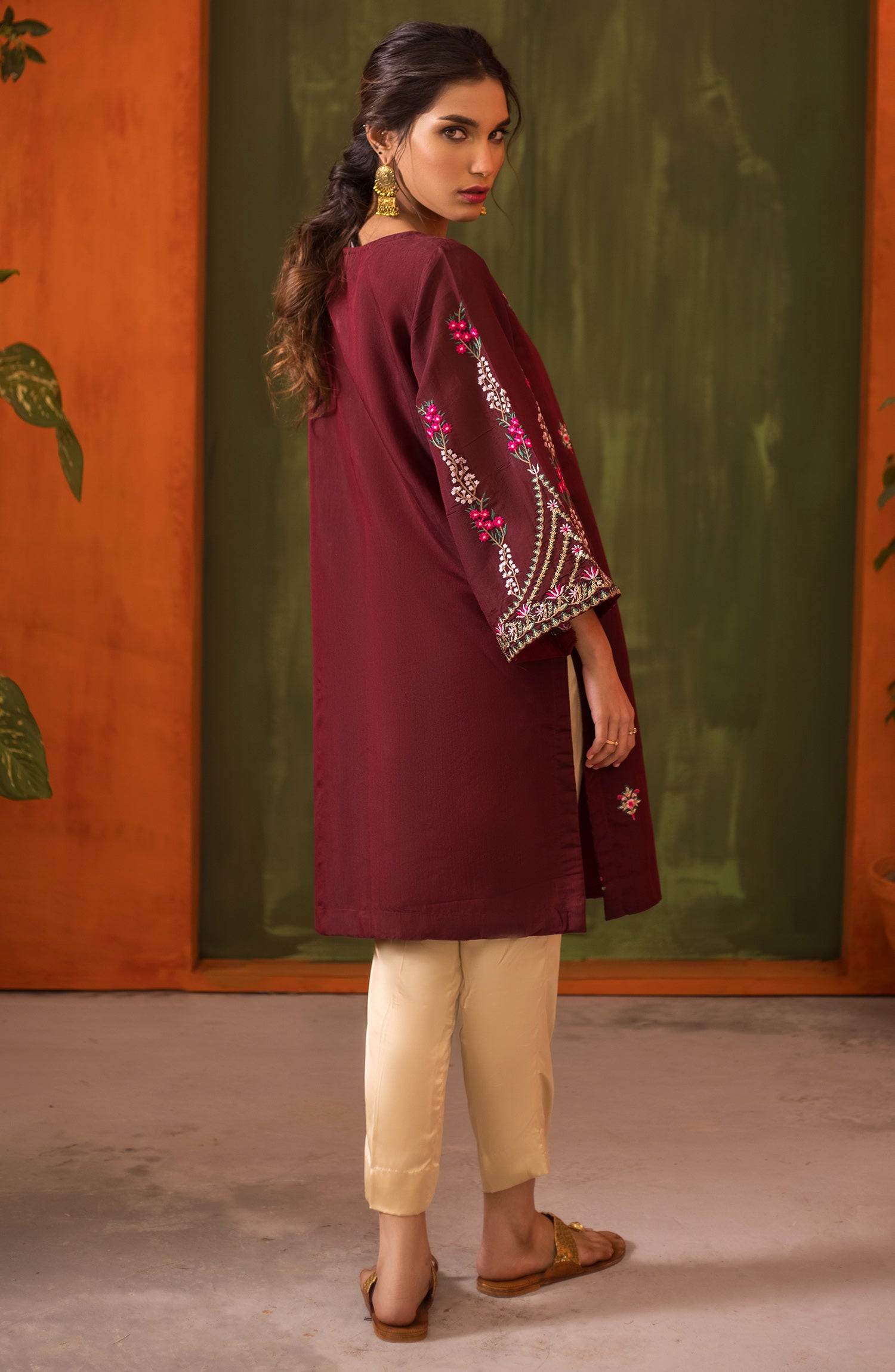Stitched 1 Piece Embroidered Paper Cotton Shirt (NRHC-110/S MAROON)
