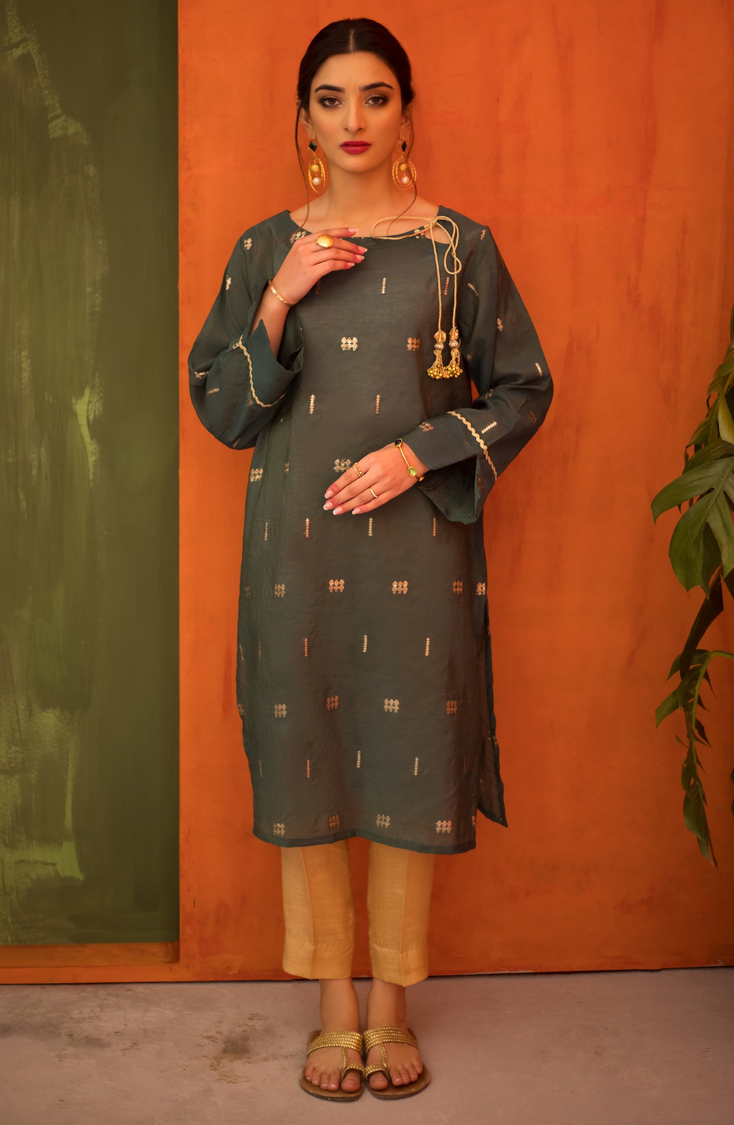 Stitched 1 Piece Embroidered Jacquard Shirt