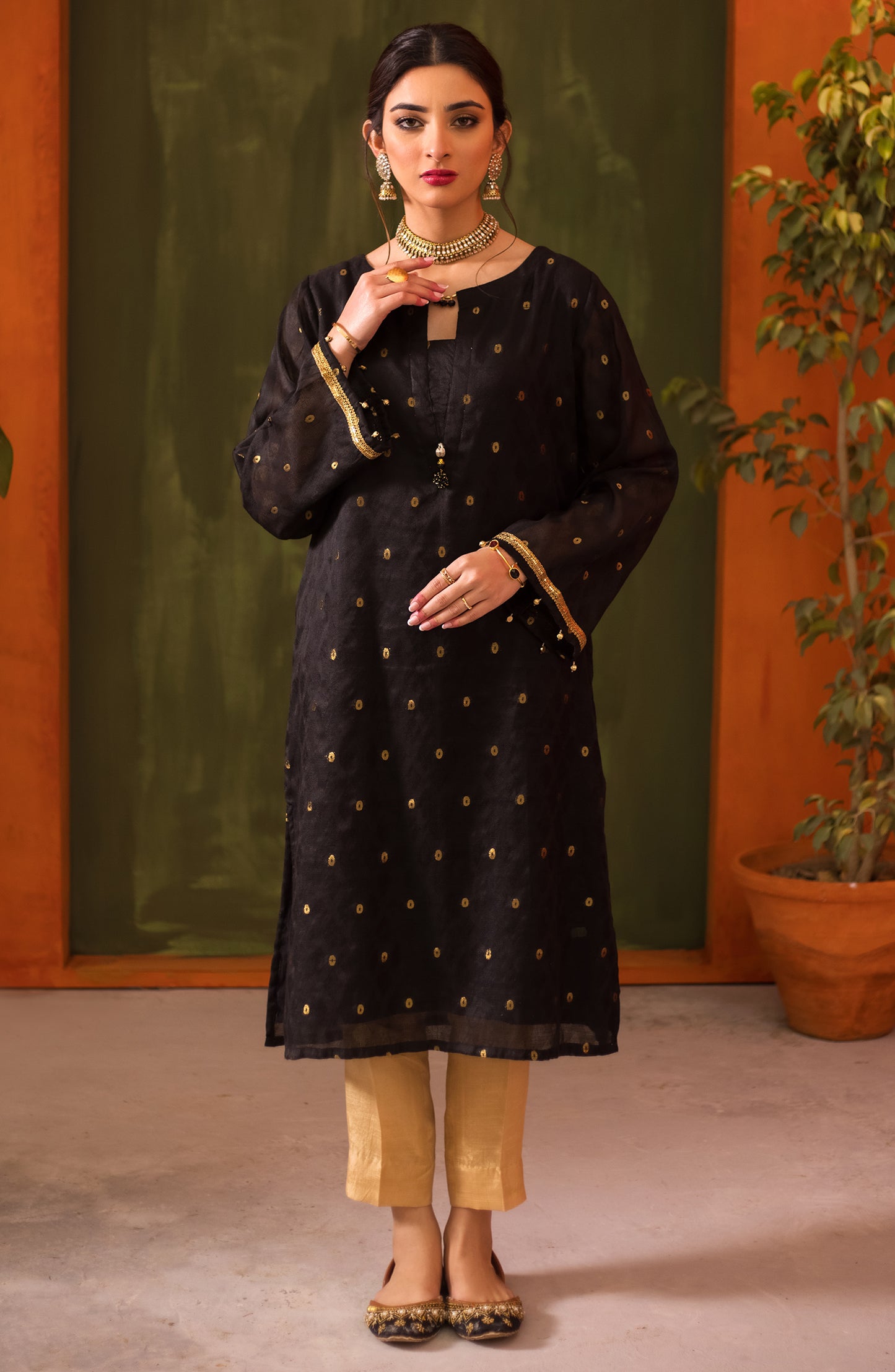 Stitched 1 Piece Embroidered Jacquard Shirt