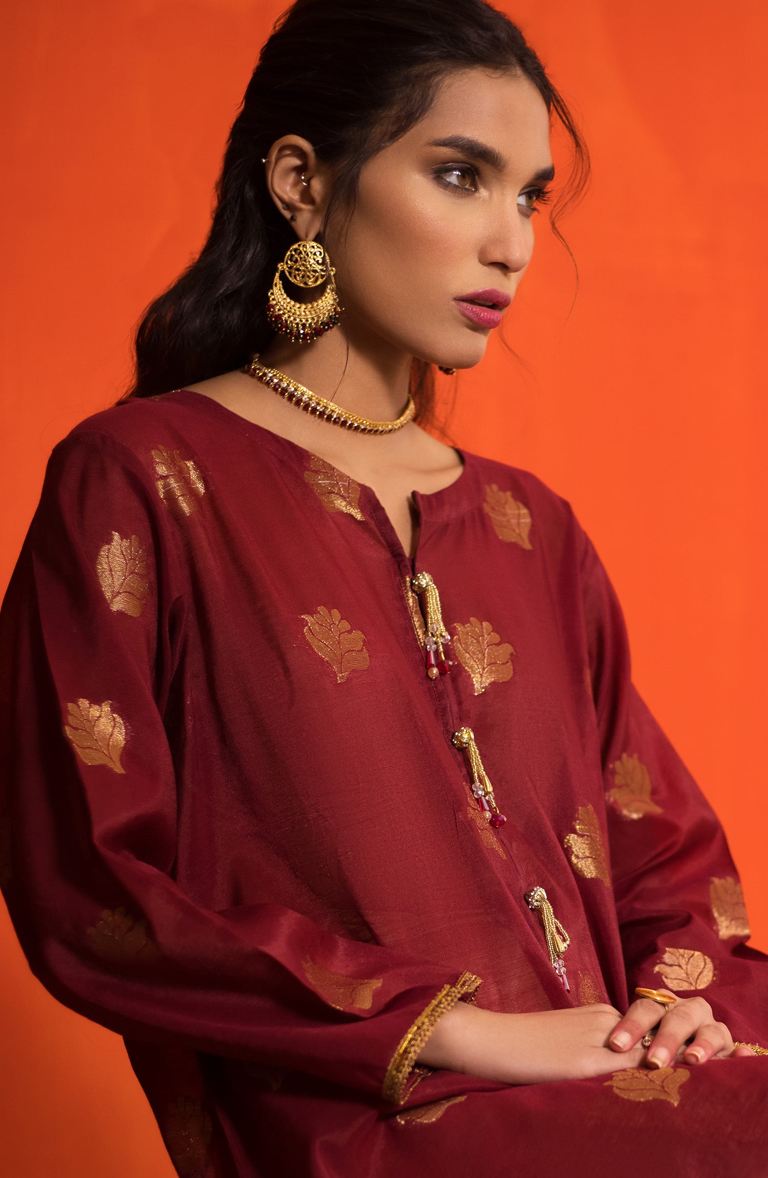 Stitched 1 Piece Embroidered Jacquard Shirt (NRHC-116/S MAROON)