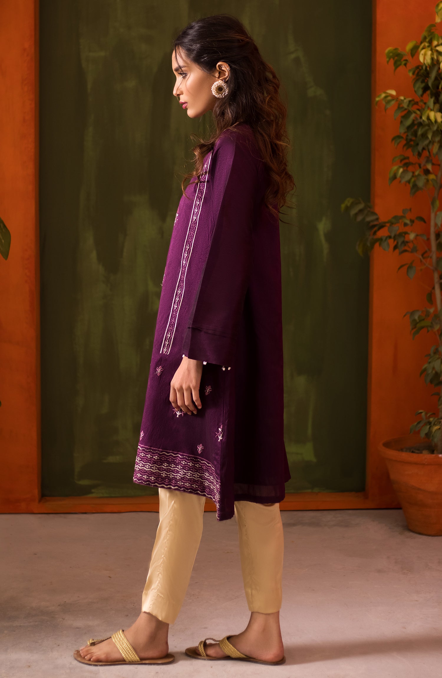 Stitched 1 Piece Embroidered Paper cotton Shirt (NRHC-111/S PURPLE)