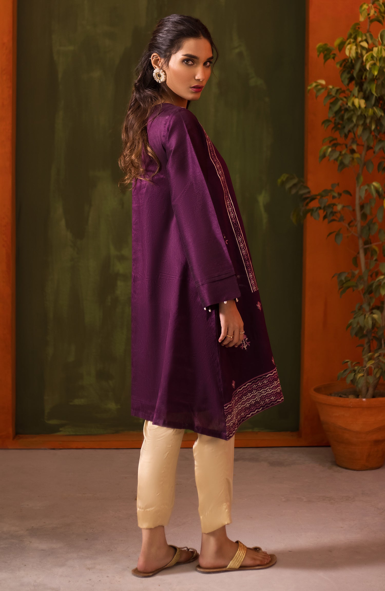 Stitched 1 Piece Embroidered Paper cotton Shirt (NRHC-111/S PURPLE)