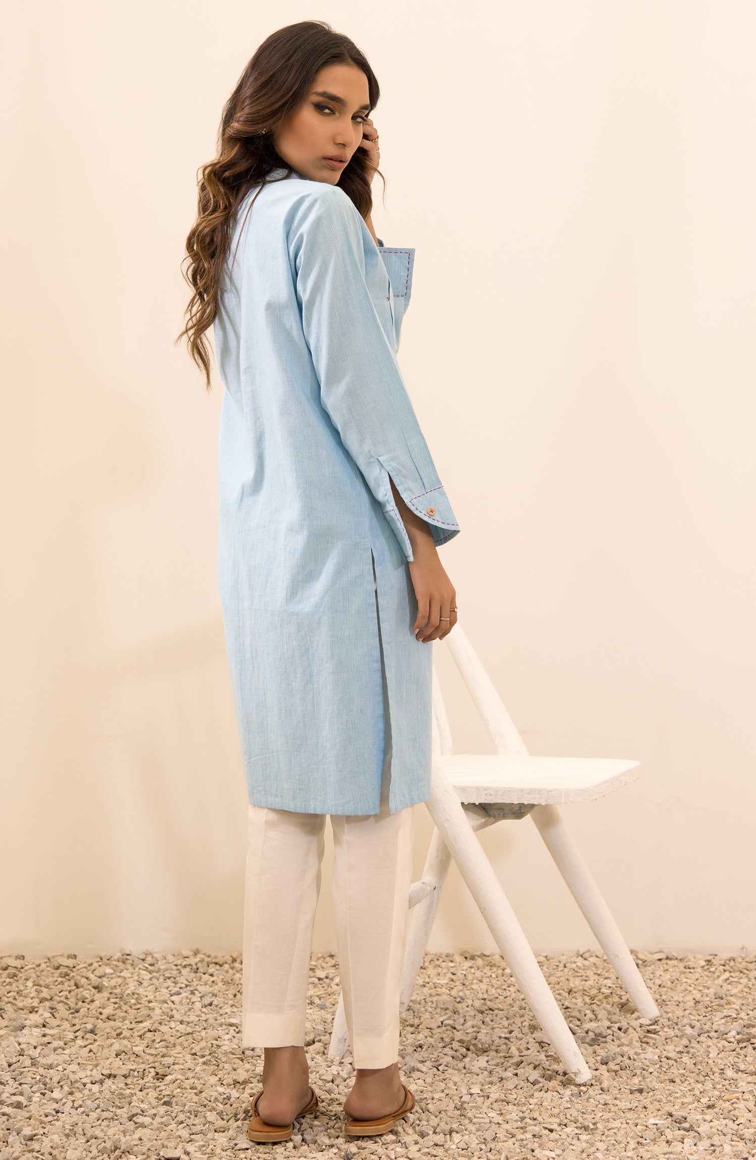 NRC-61/S L.BLUE SLUB KHADDAR SCSHIRT READY TO WEAR SHIRT