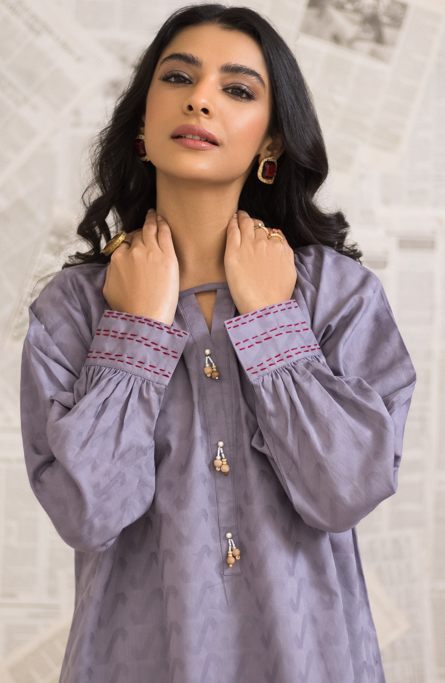 OTL-22-004/U RED LAWN  UNSTITCHED SHIRT DUPATTA PANTS