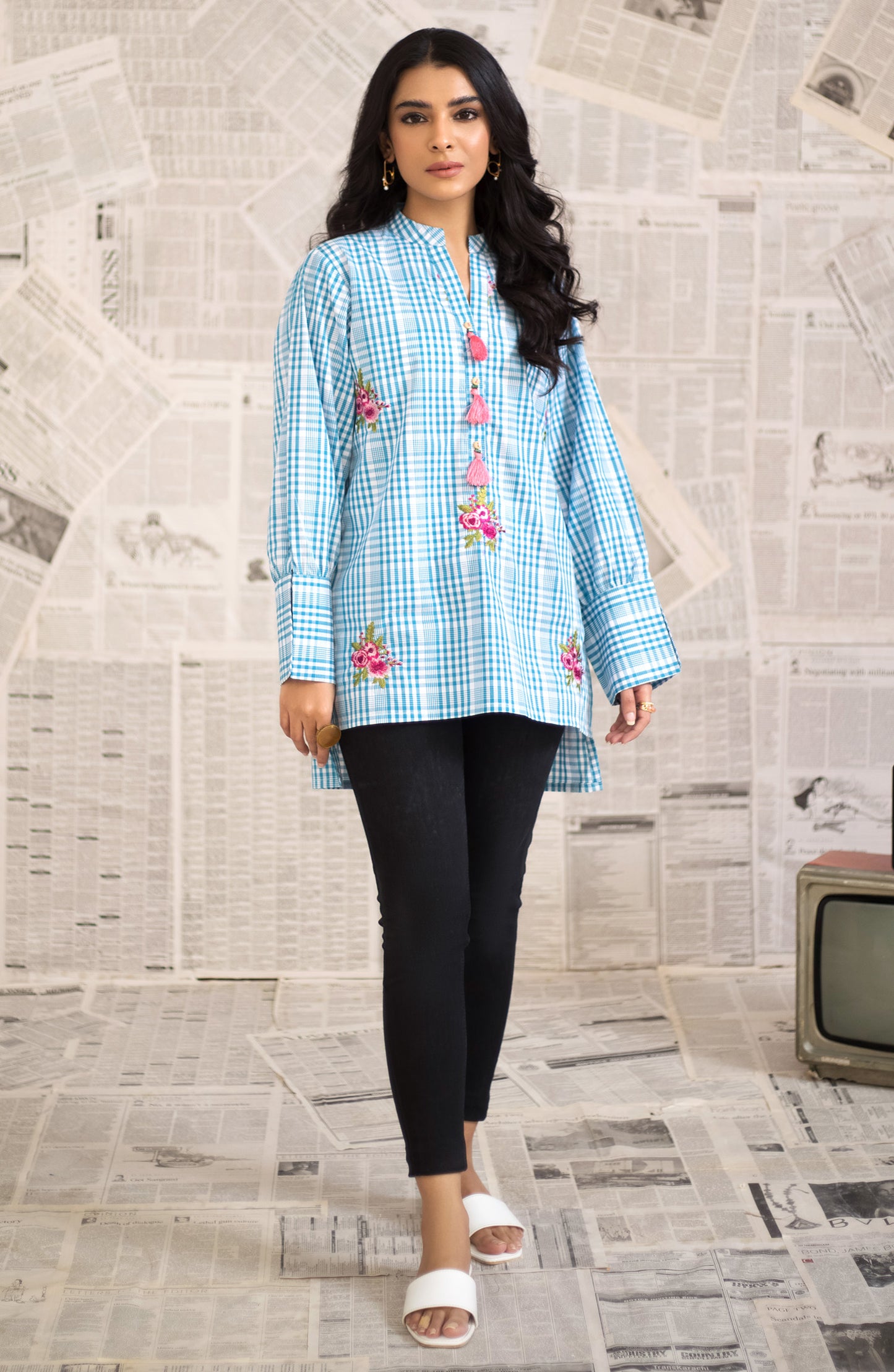 Stitched 1 Piece Embroidered Heavy Cotton Shirt (NRC-55/S BLUE)