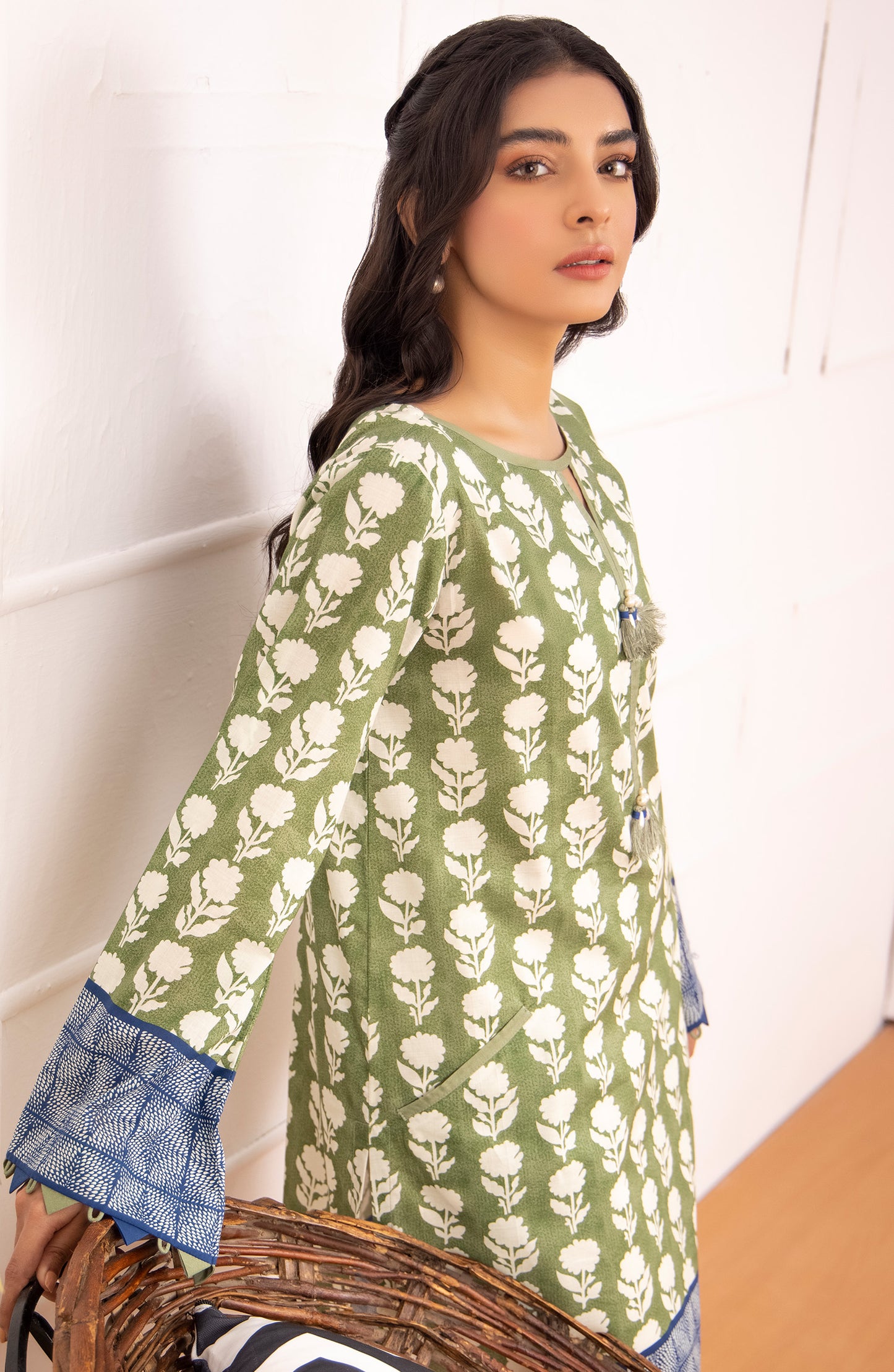Stitched 1 Piece Printed Cambric Shirt (HCS-62/S GREEN)