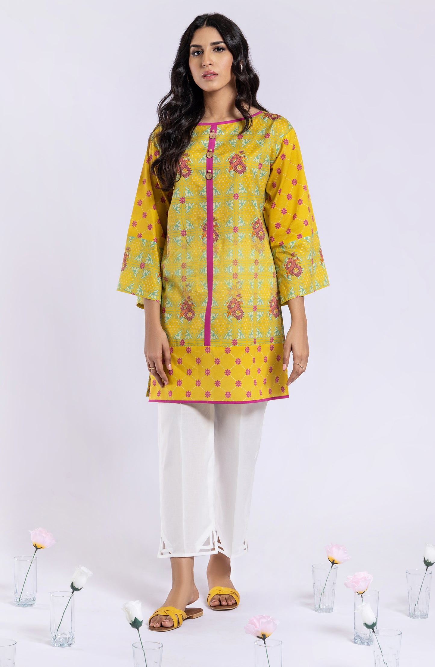 HCS-22-043/U YELLOW  LAWN SCSHIRT UNSTITCHED SHIRT