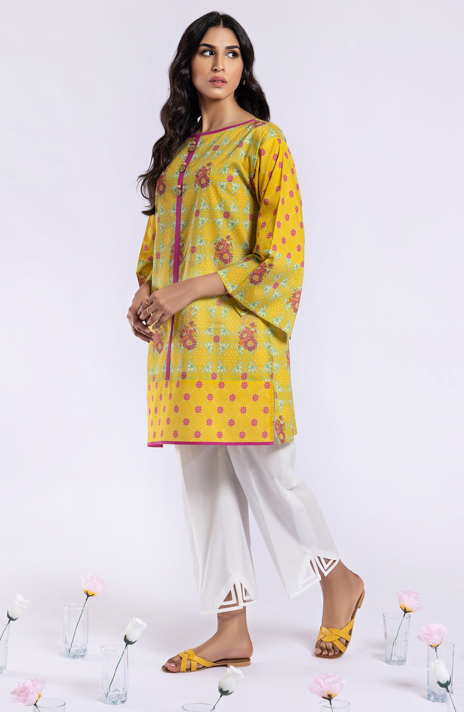 HCS-22-043/S YELLOW LAWN SCSHIRT READY TO WEAR SHIRT