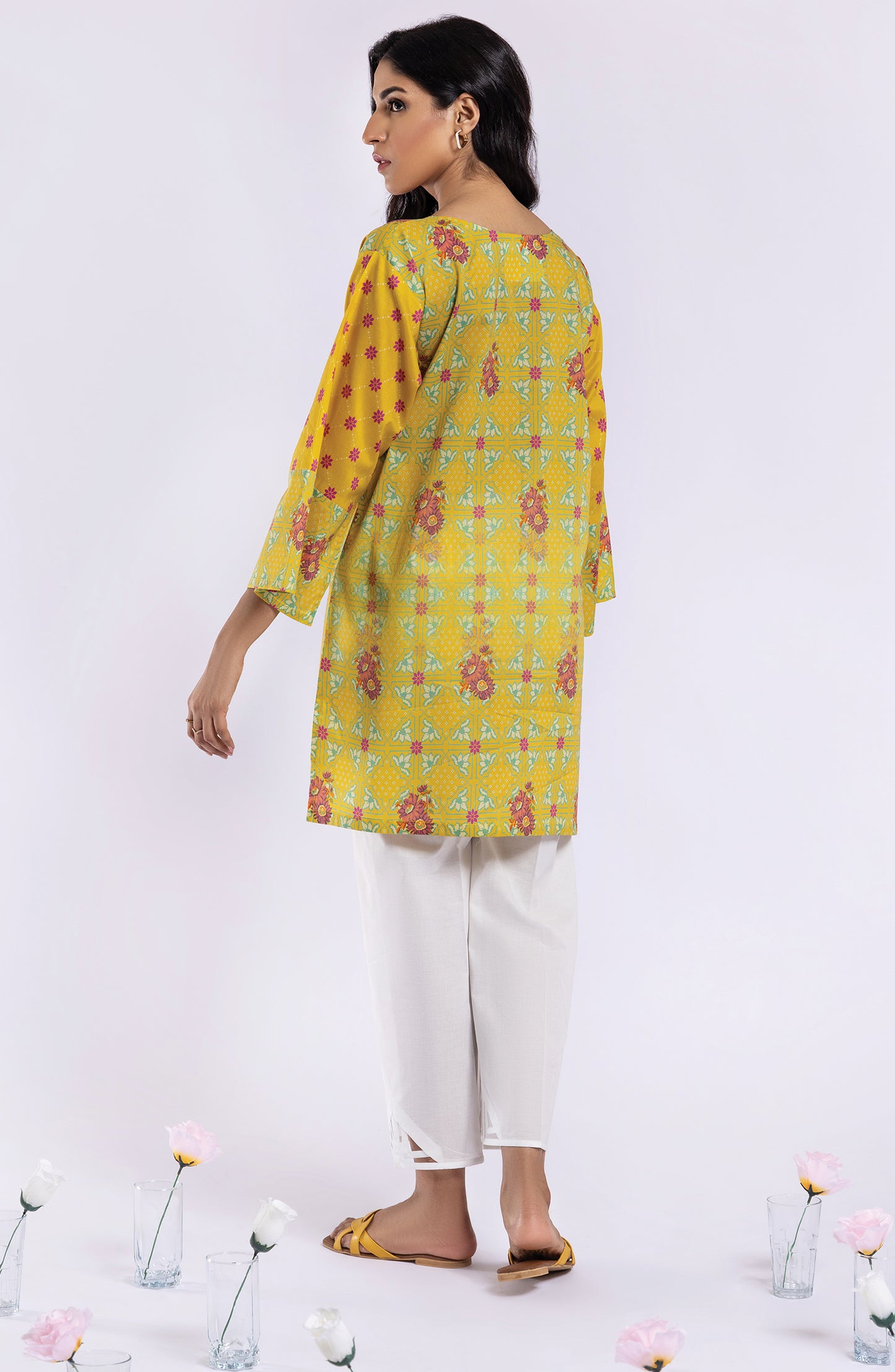 HCS-22-043/U YELLOW  LAWN SCSHIRT UNSTITCHED SHIRT