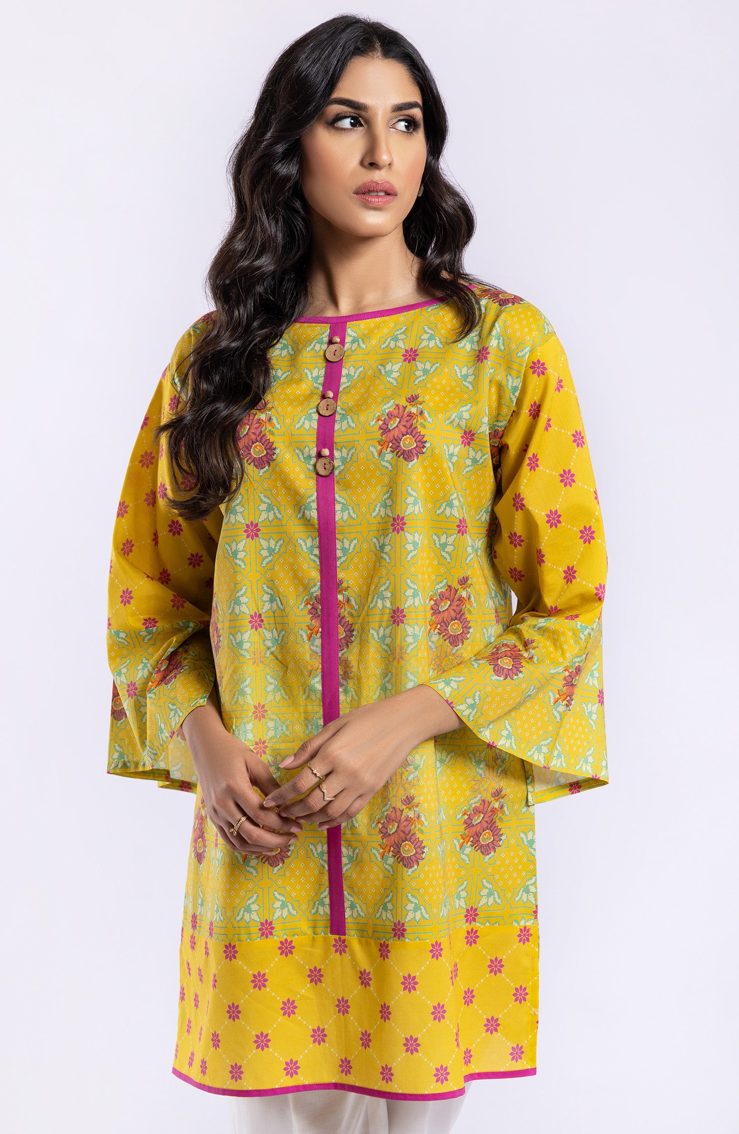 HCS-22-043/U YELLOW  LAWN SCSHIRT UNSTITCHED SHIRT