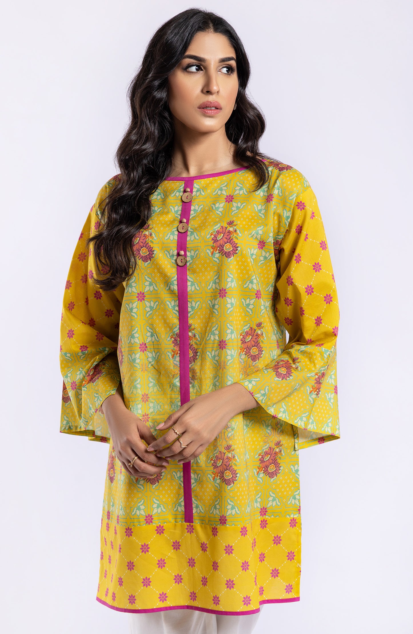 HCS-22-043/U YELLOW  LAWN SCSHIRT UNSTITCHED SHIRT