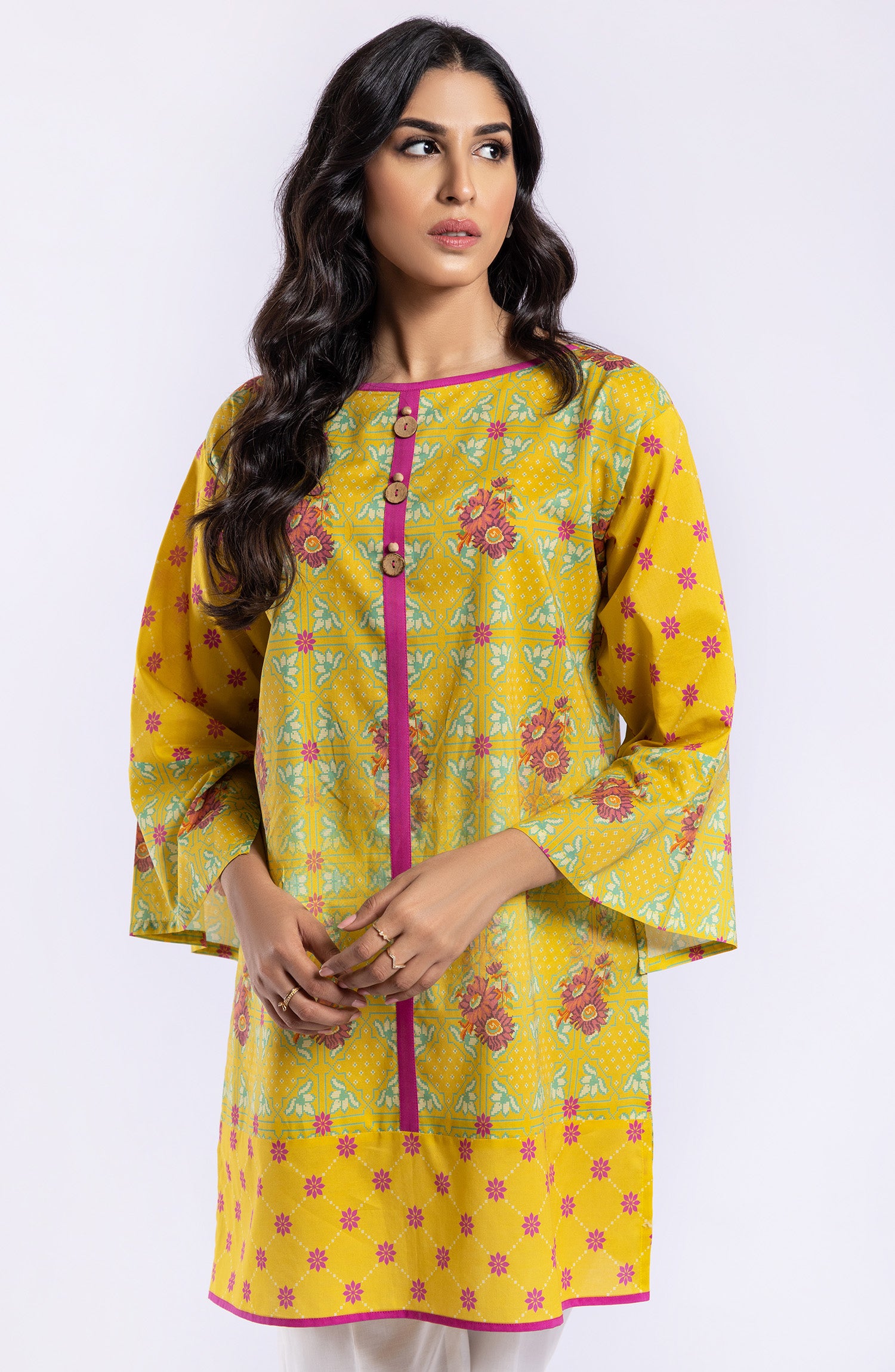 HCS-22-043/S YELLOW LAWN SCSHIRT READY TO WEAR SHIRT