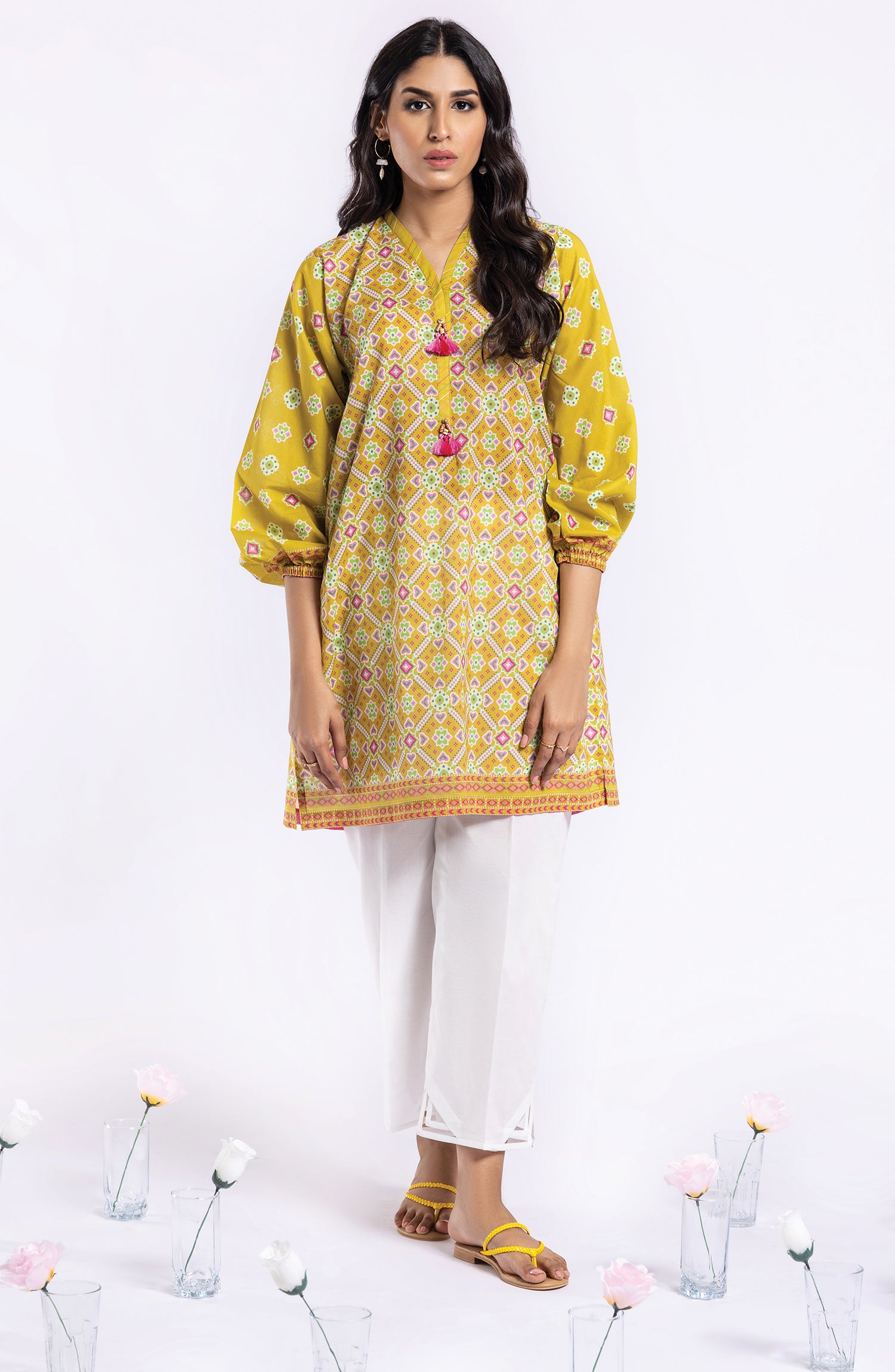 HCS-22-032 YELLOW  LAWN SCSHIRT UNSTITCHED SHIRT