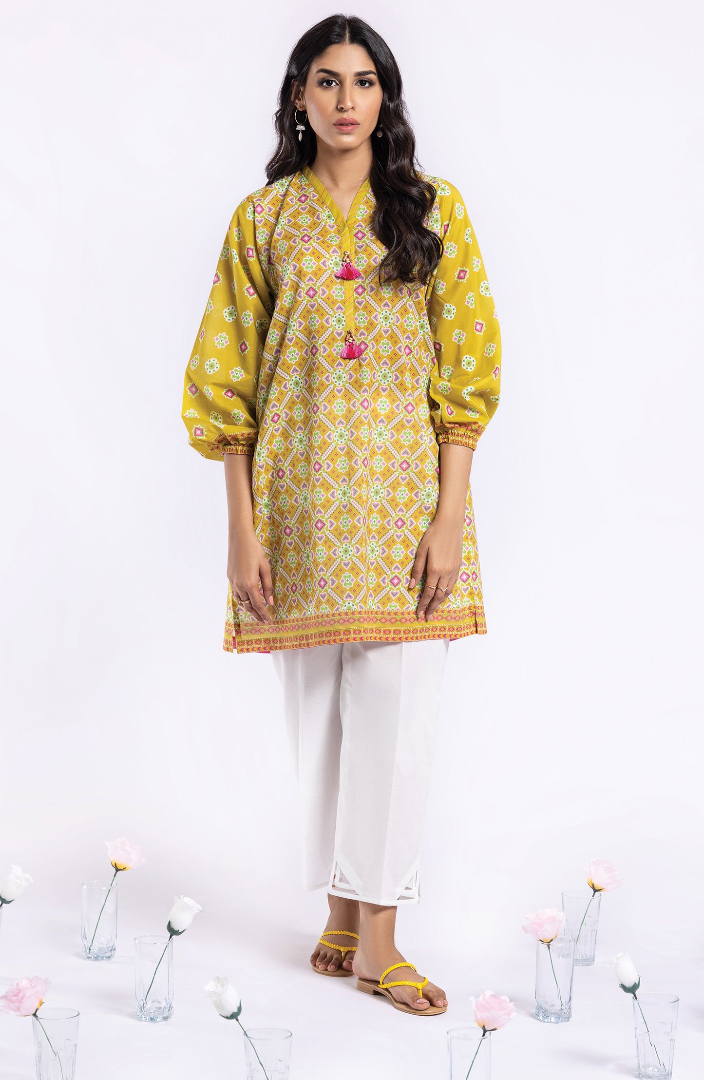HCS-22-032 YELLOW  LAWN SCSHIRT UNSTITCHED SHIRT