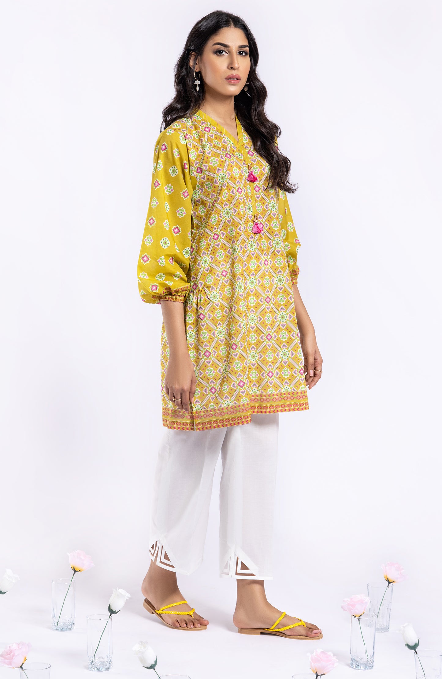 HCS-22-032 YELLOW  LAWN SCSHIRT UNSTITCHED SHIRT
