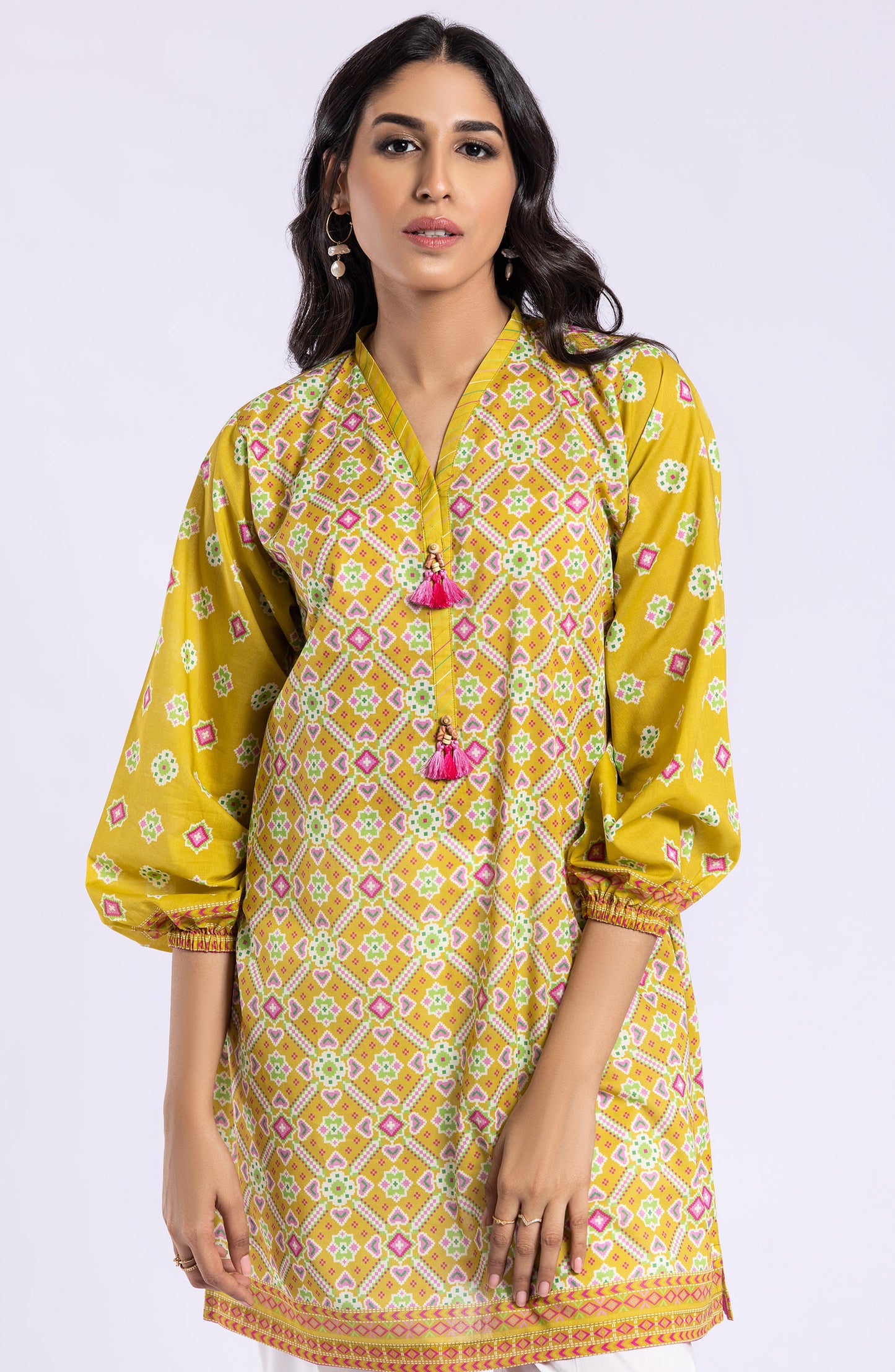 HCS-22-032 YELLOW  LAWN SCSHIRT UNSTITCHED SHIRT