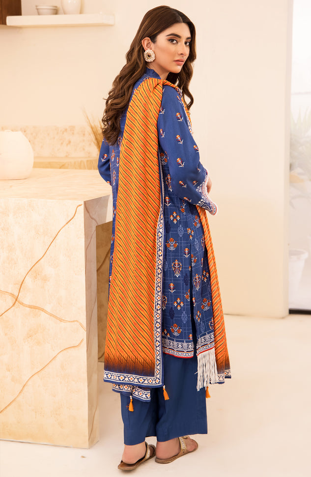 Unstitched 3 Piece Printed Linen Shirt , Pant and Linen Shawl Dupatta