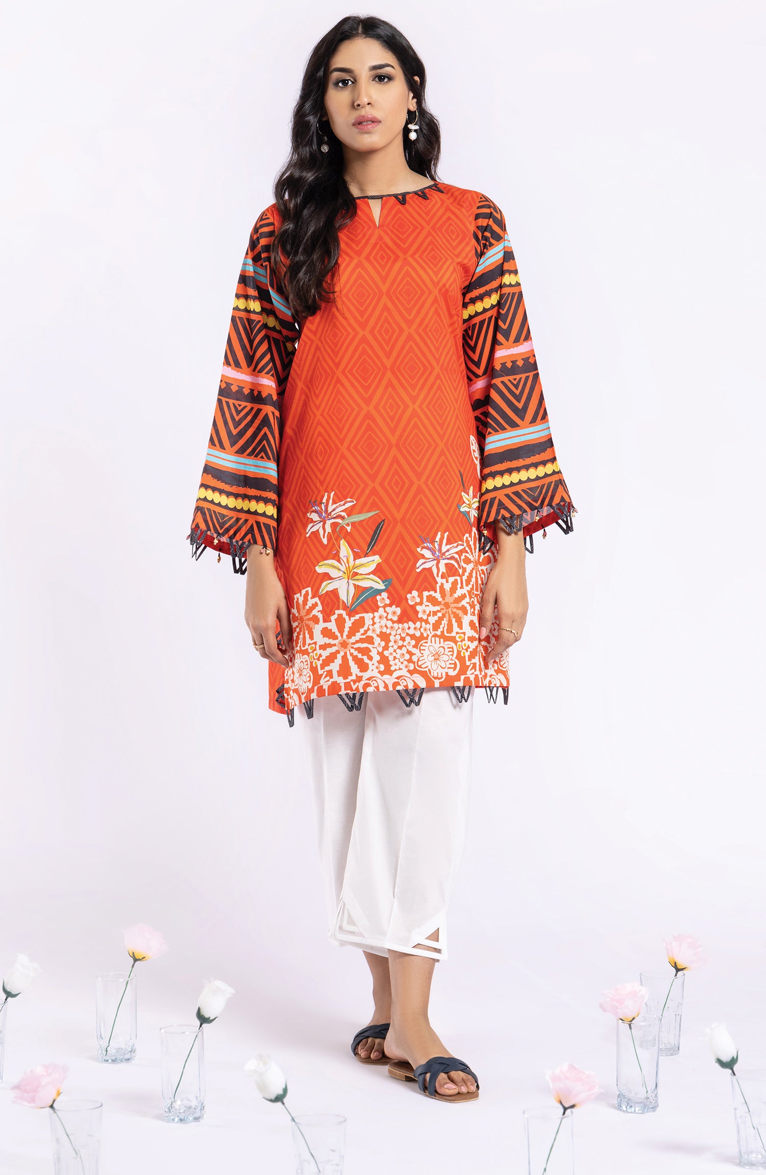 HCS-22-072/U ORANGE LAWN SCSHIRT UNSTITCHED SHIRT