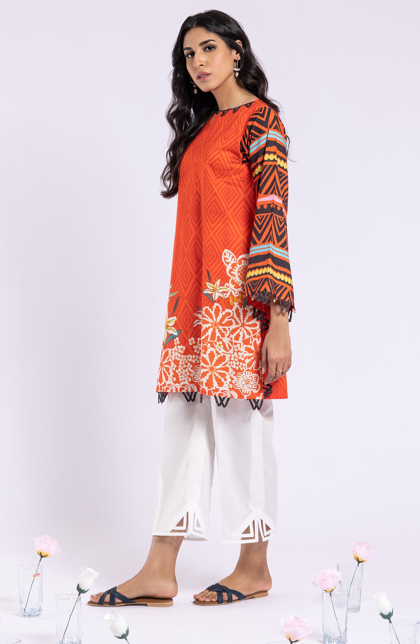 HCS-22-072/U ORANGE LAWN SCSHIRT UNSTITCHED SHIRT