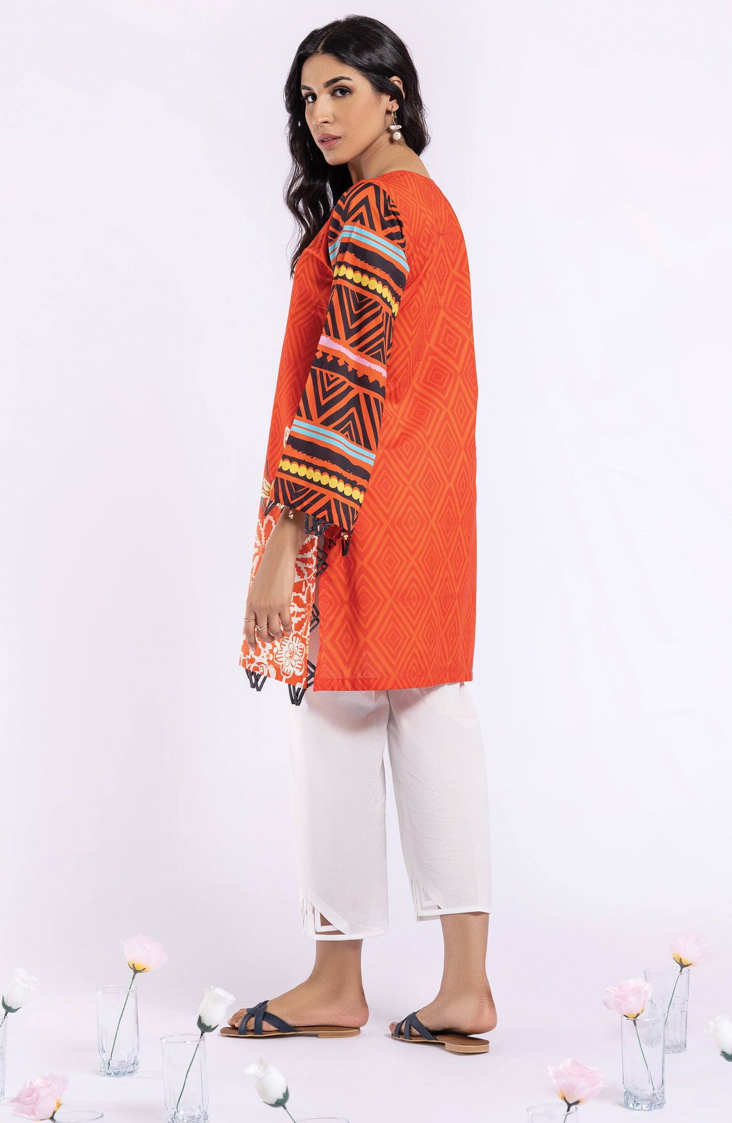 HCS-22-072/U ORANGE LAWN SCSHIRT UNSTITCHED SHIRT