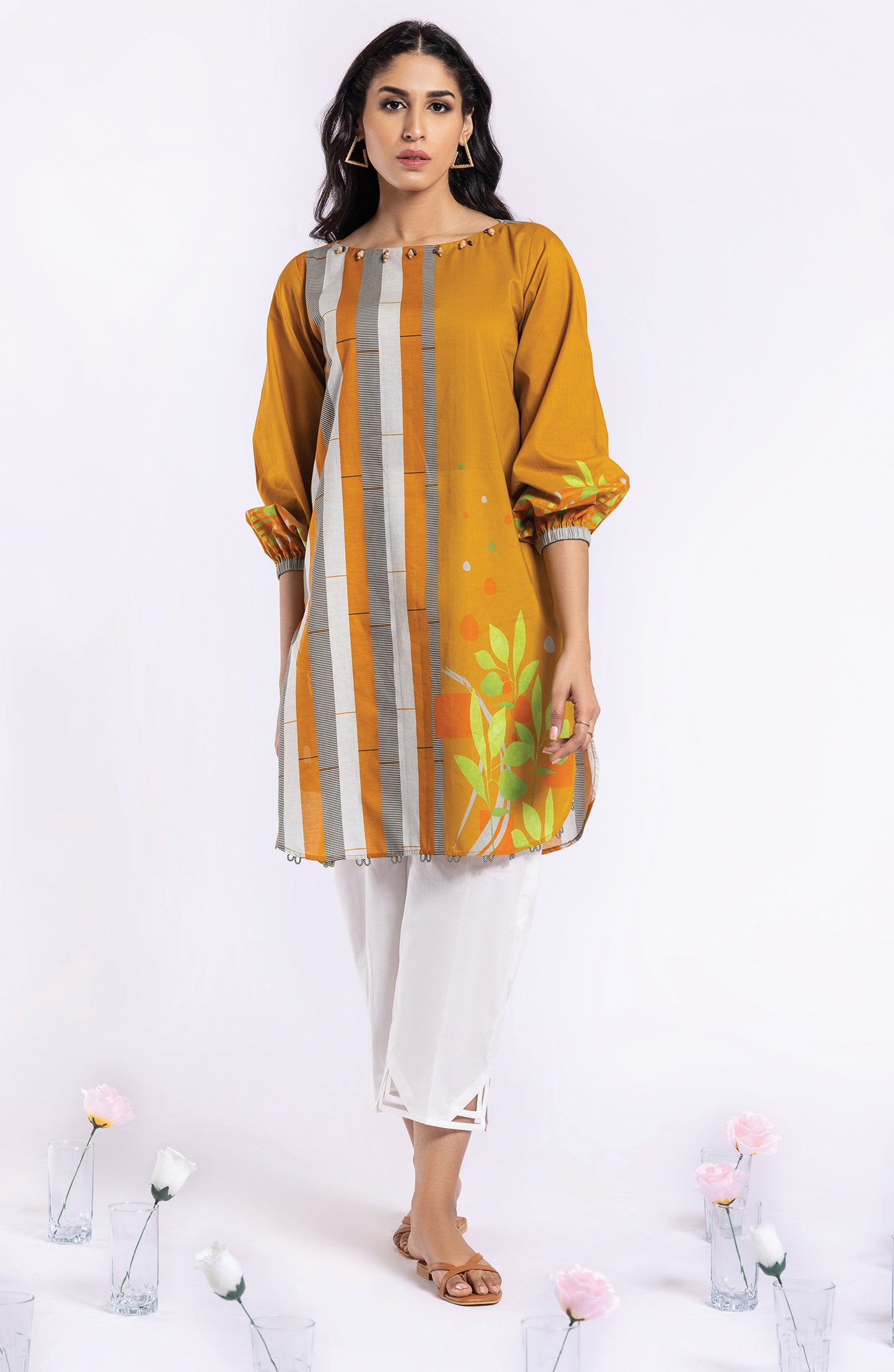 HCS-22-071/U ORANGE LAWN SCSHIRT UNSTITCHED SHIRT