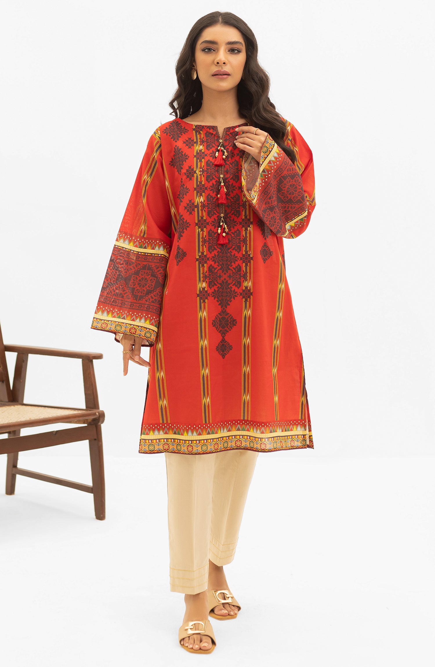 OTL-22-004/U RED LAWN  UNSTITCHED SHIRT DUPATTA PANTS
