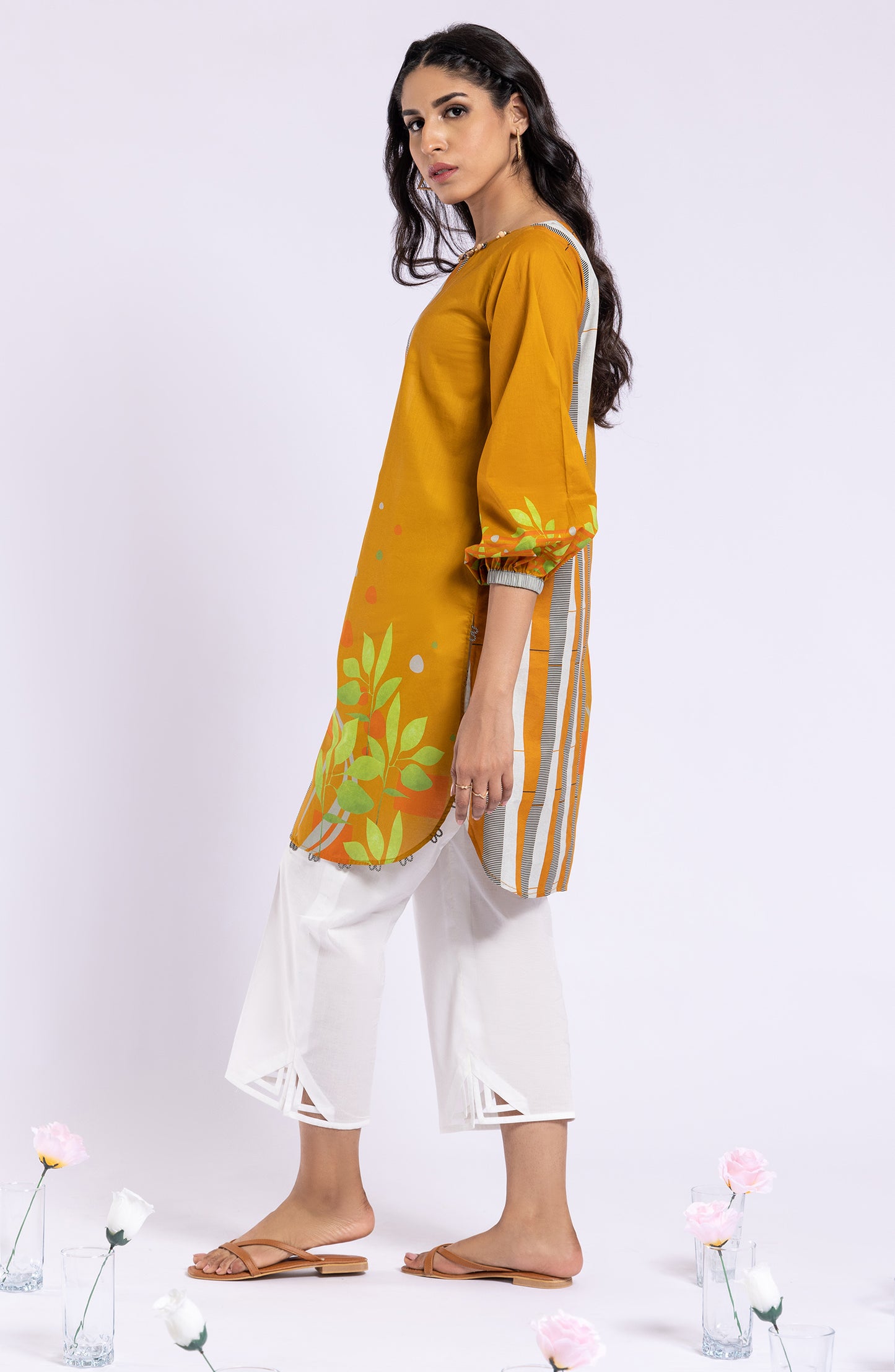 HCS-22-071/U ORANGE LAWN SCSHIRT UNSTITCHED SHIRT
