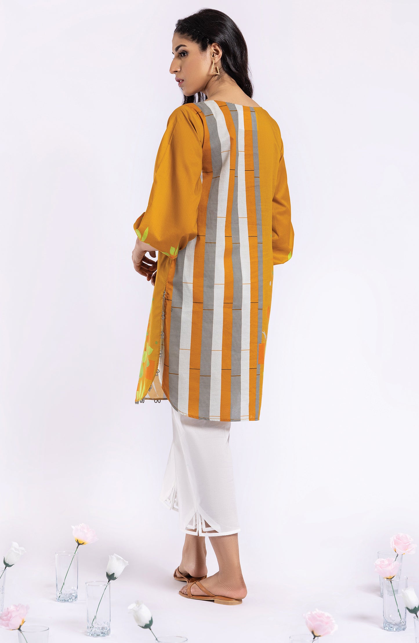 HCS-22-071/U ORANGE LAWN SCSHIRT UNSTITCHED SHIRT
