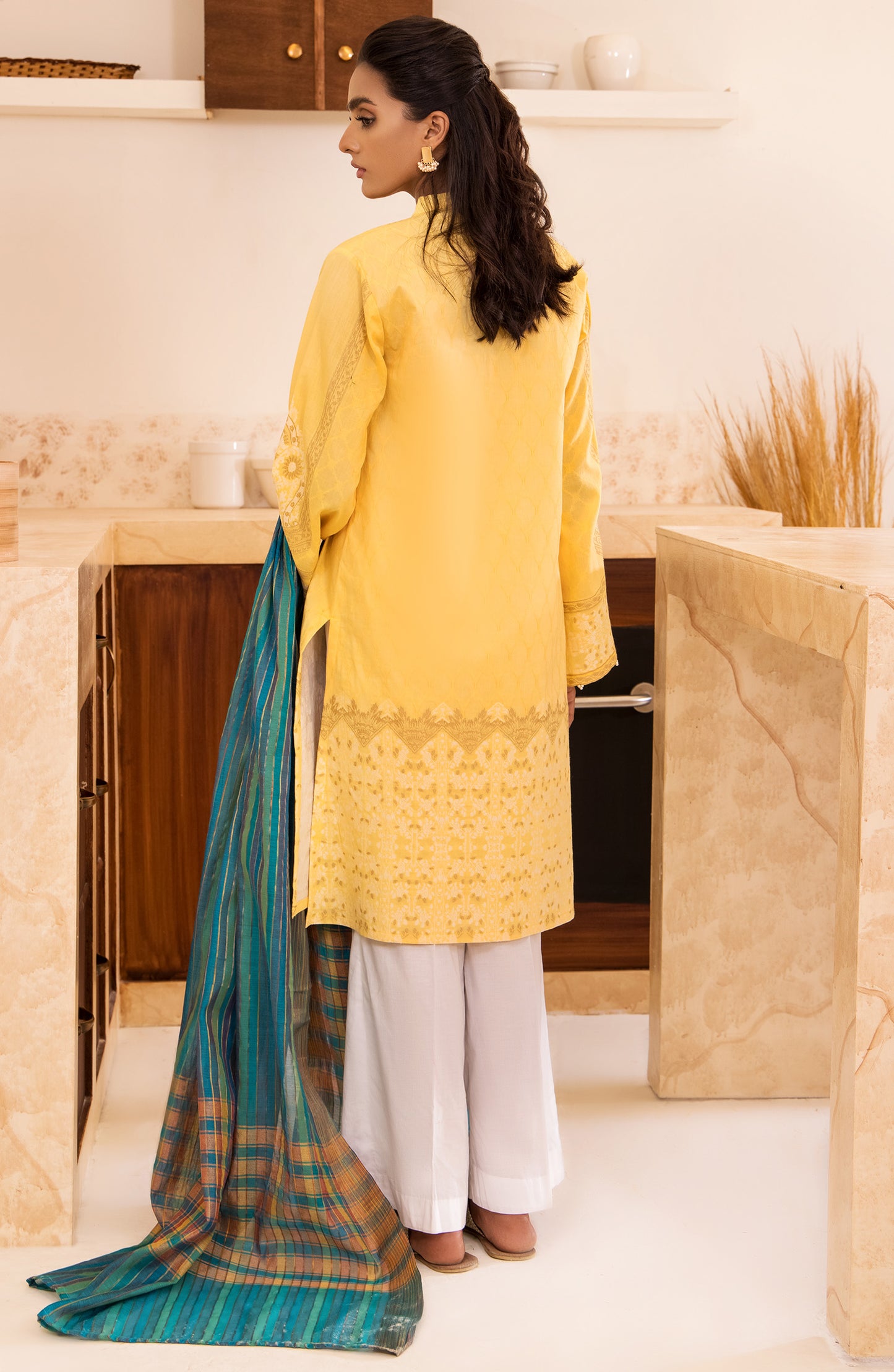 otl-21-149-u-yellow Unstiched Winter Jacquard Shirt and Fancy Dupatta 