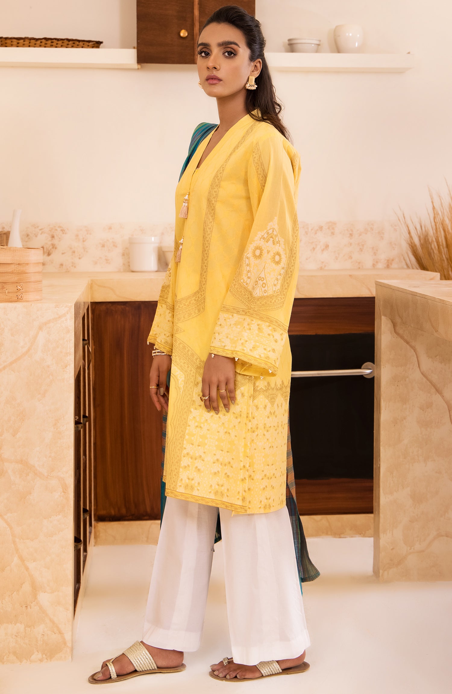 otl-21-149-u-yellow Unstiched Winter Jacquard Shirt and Fancy Dupatta 