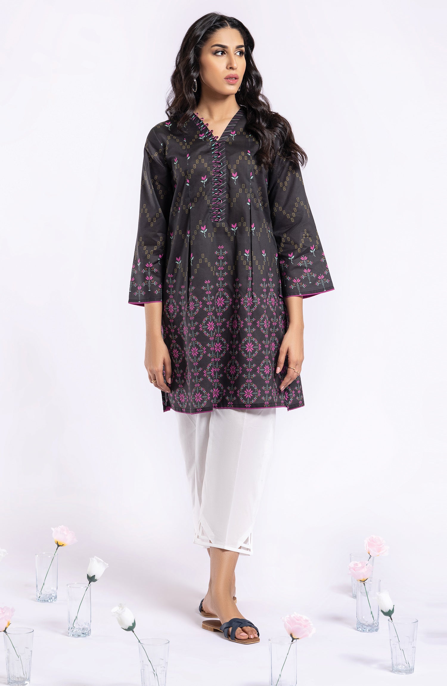 HCS-22-045/S BLACK LAWN SCSHIRT READY TO WEAR SHIRT