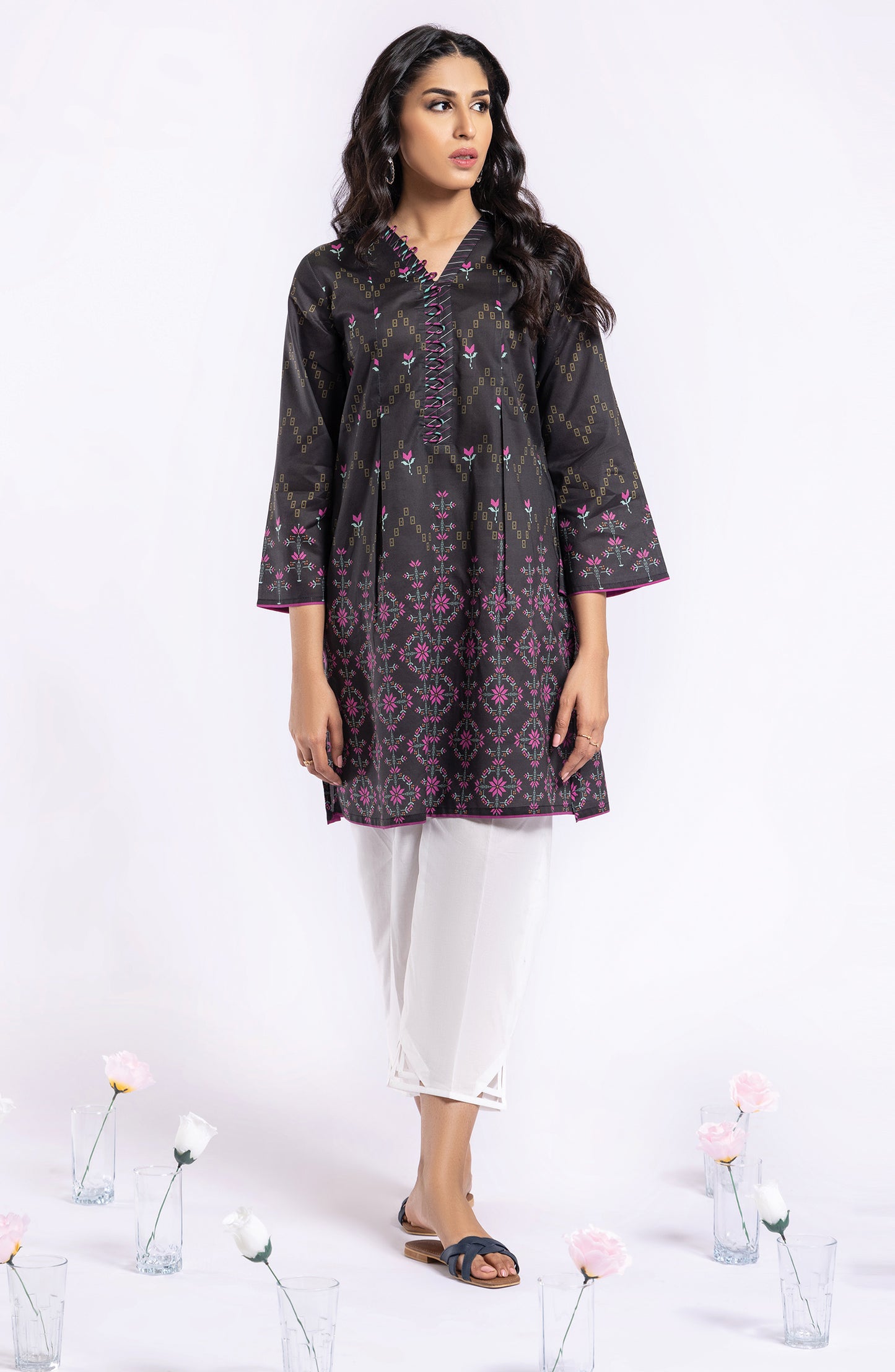 HCS-22-045 BLACK  LAWN SCSHIRT UNSTITCHED SHIRT