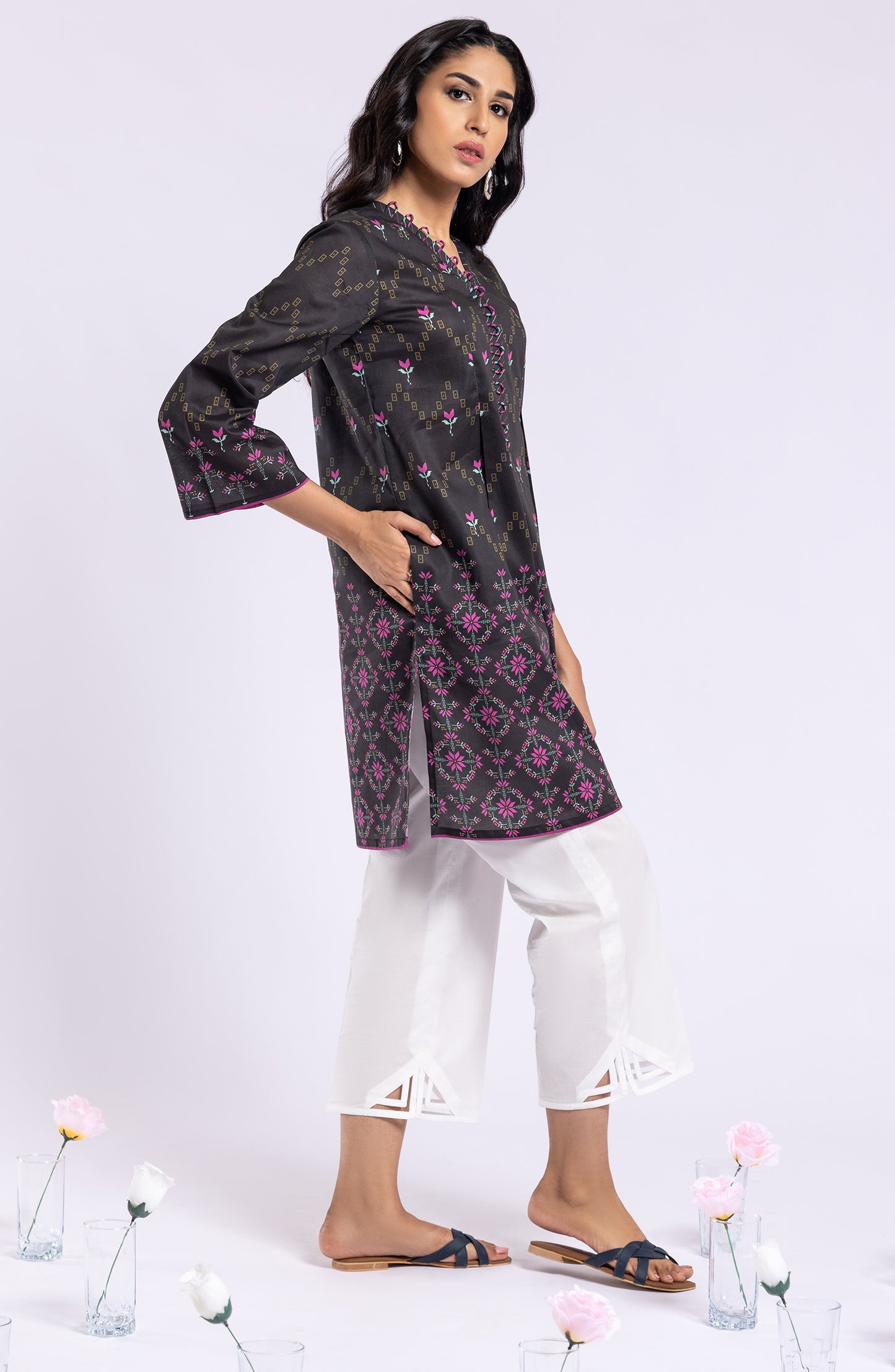 HCS-22-045 BLACK  LAWN SCSHIRT UNSTITCHED SHIRT