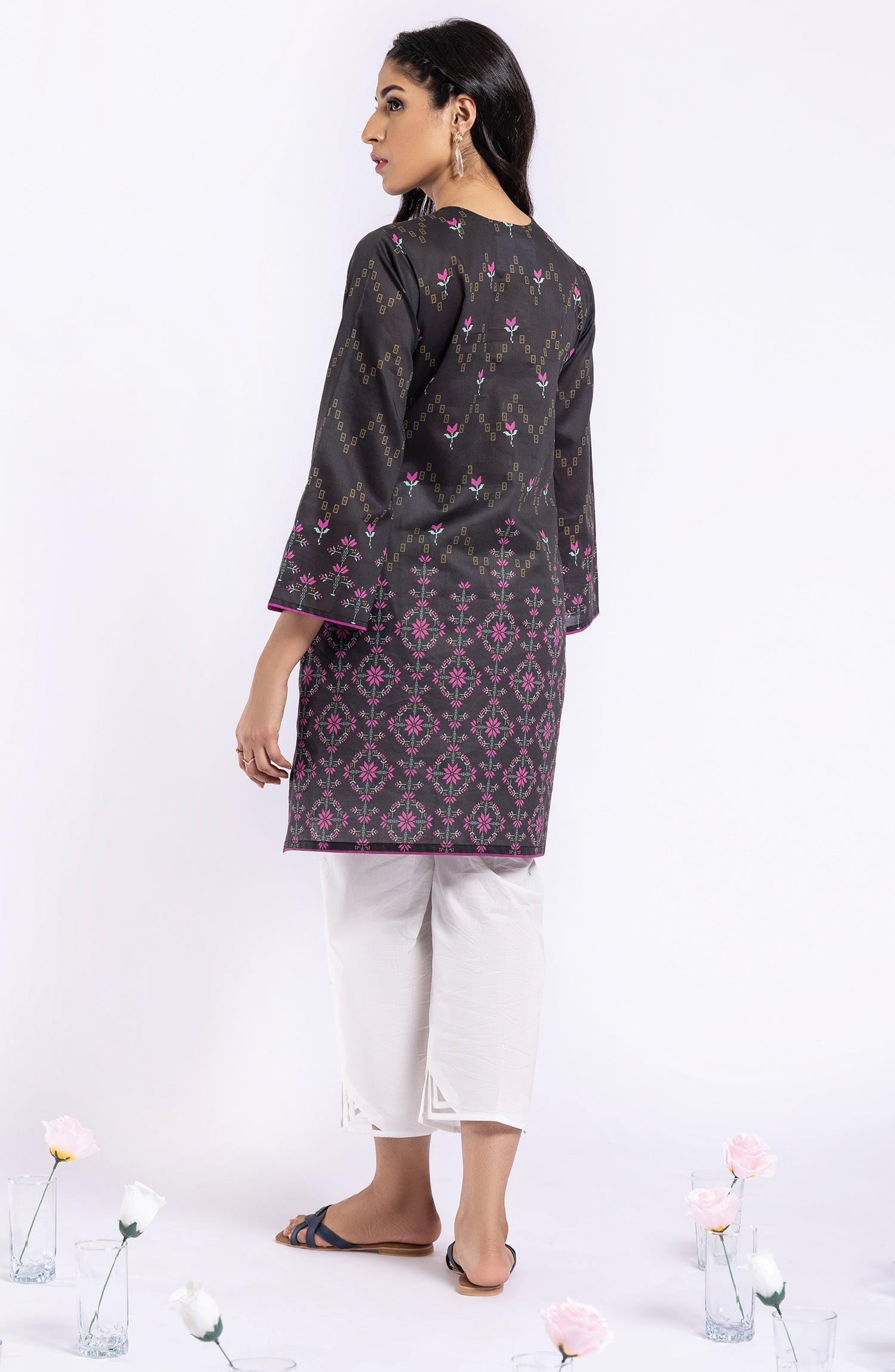 HCS-22-045 BLACK  LAWN SCSHIRT UNSTITCHED SHIRT