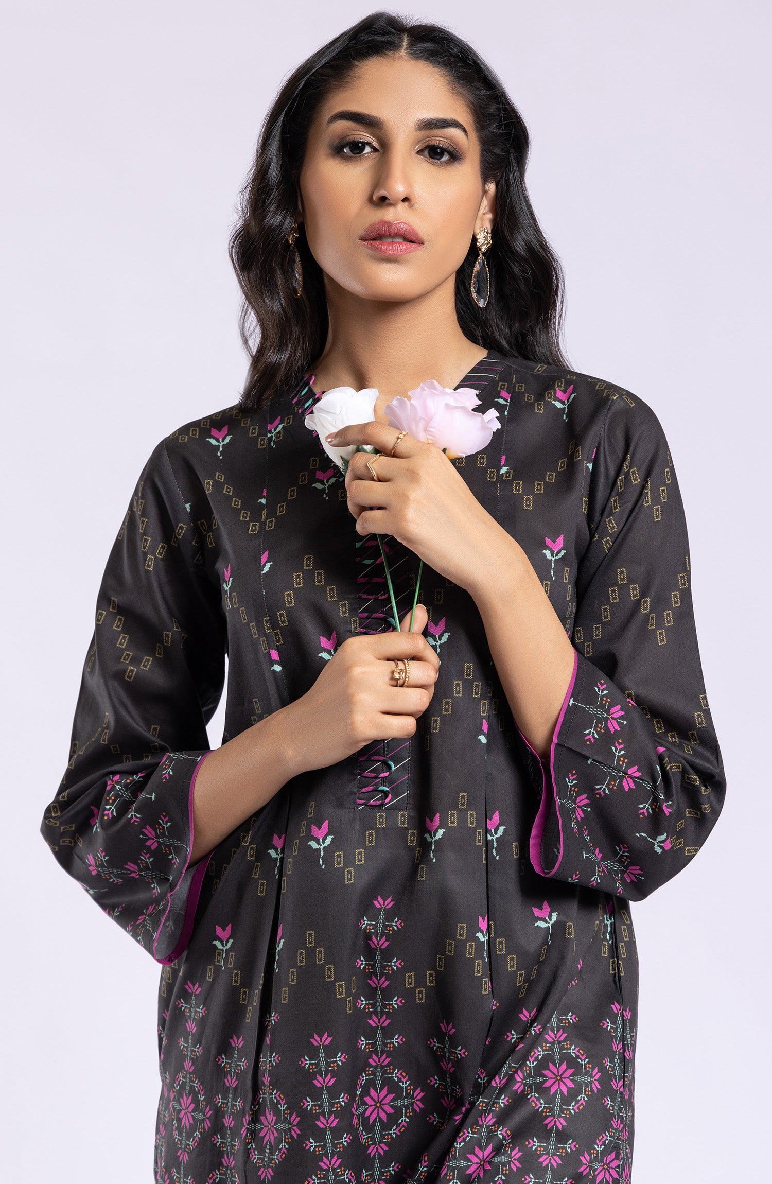 HCS-22-045 BLACK  LAWN SCSHIRT UNSTITCHED SHIRT