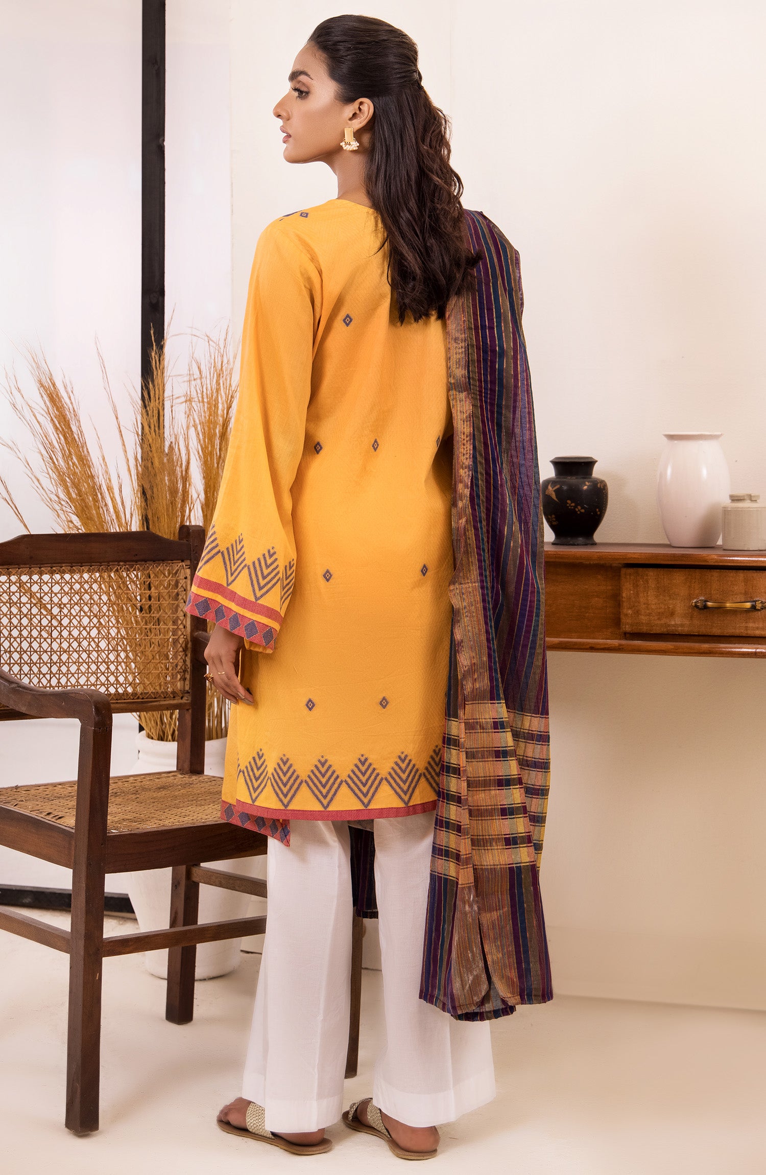 otl-21-158-u-yellow unstitched 2 Piece Printed winter Jacquard Shirt and Fancy dupatta 