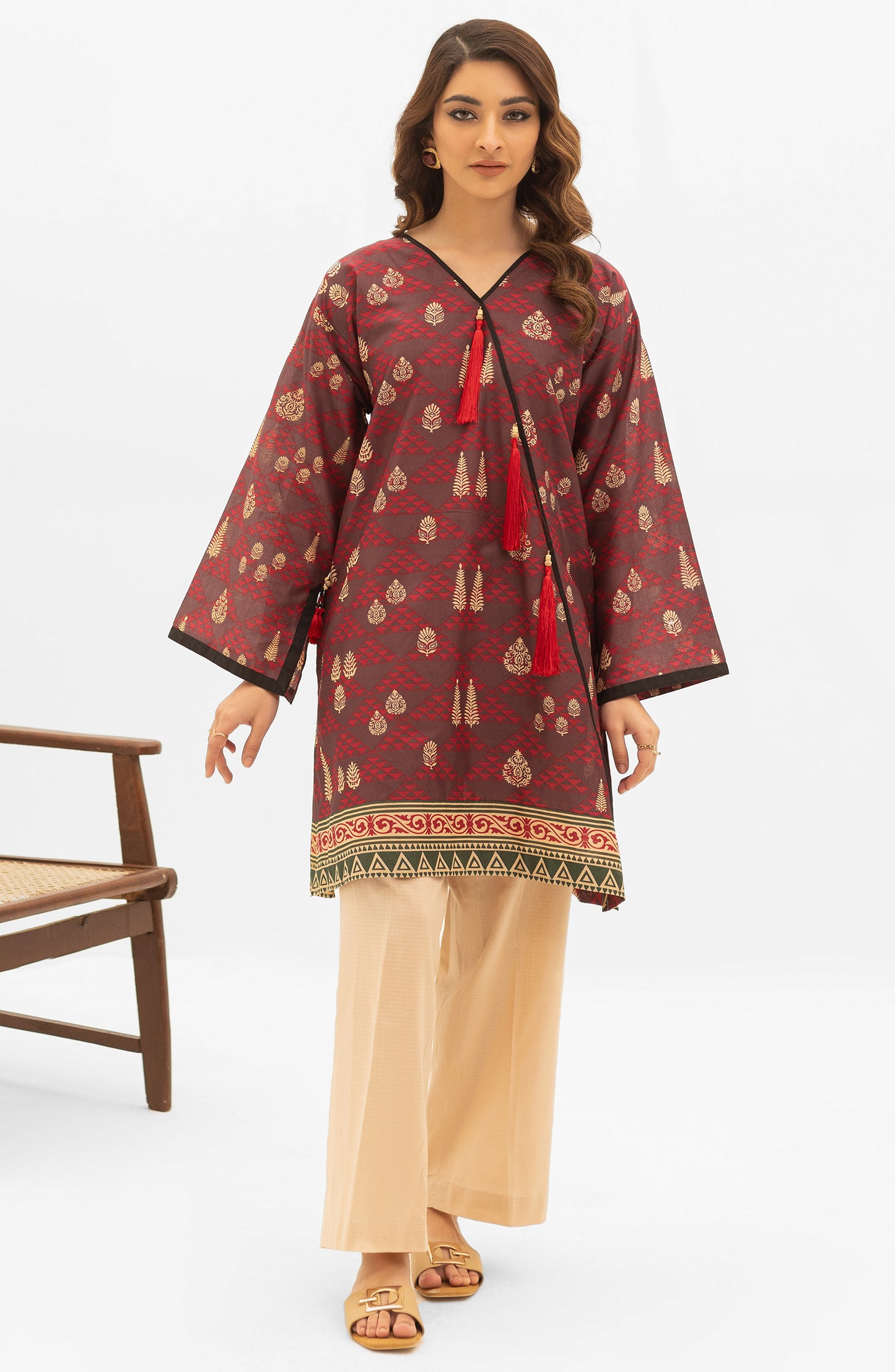 OTL-22-004/U RED LAWN  UNSTITCHED SHIRT DUPATTA PANTS