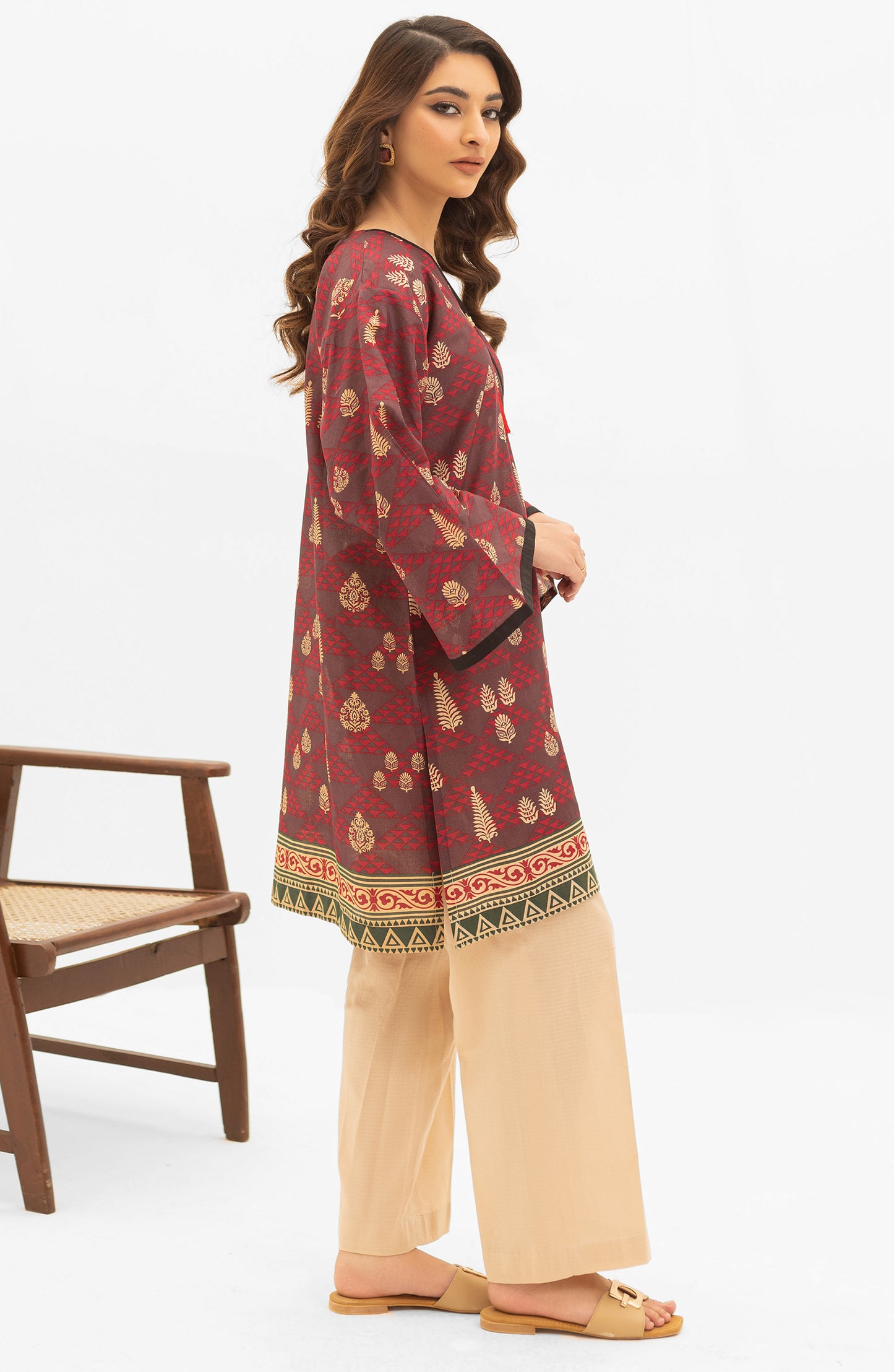 OTL-22-004/U RED LAWN  UNSTITCHED SHIRT DUPATTA PANTS