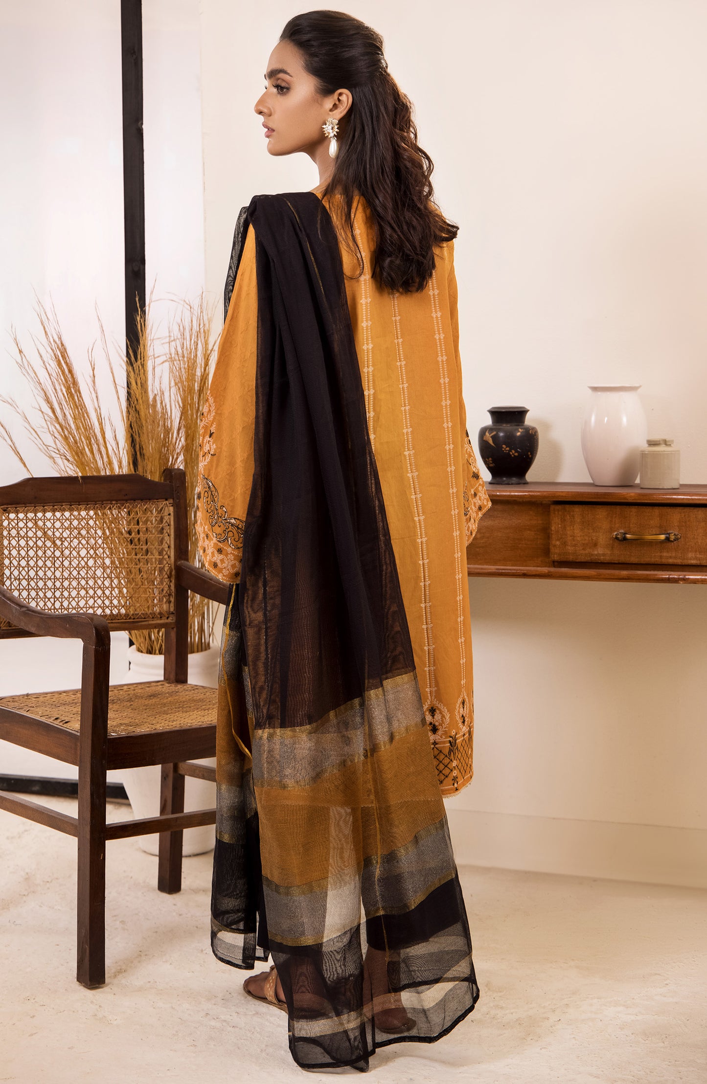 Unstitched 1 Piece Printed Winter Jacquard Shirt (OTL-21-151/U MUSTARD)