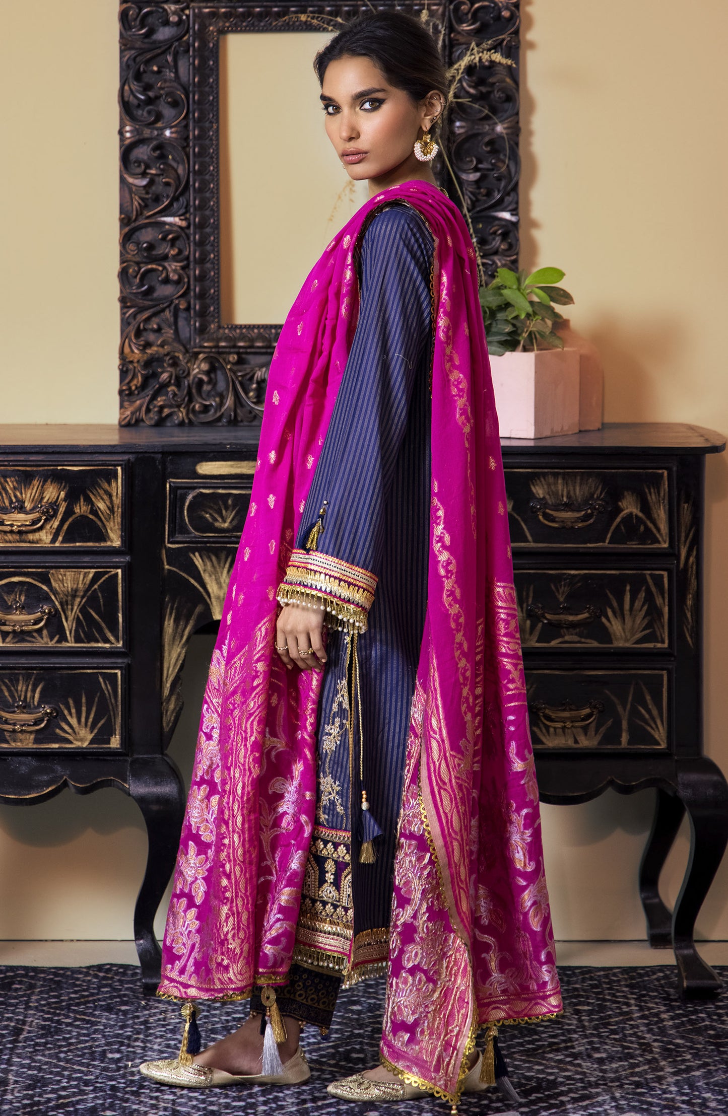OTL-21-083/U NAVY MAYSURI LAWN  UNSTITCHED SHIRT DUPATTA PANTS