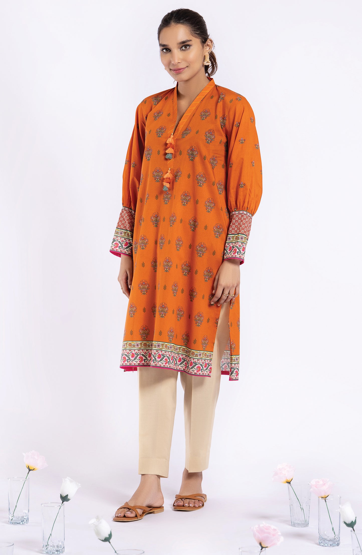 HCS-22-041 ORANGE  LAWN SCSHIRT UNSTITCHED SHIRT