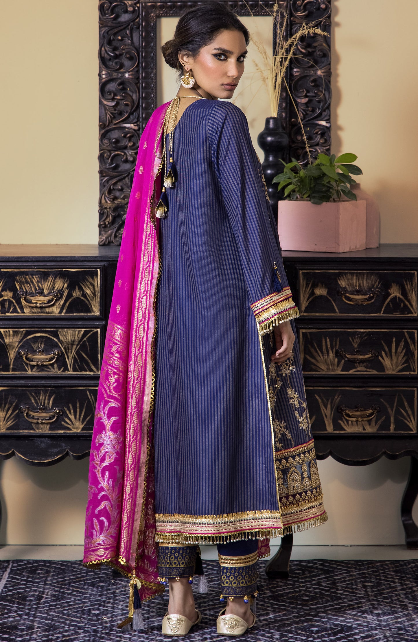 OTL-21-083/U NAVY MAYSURI LAWN  UNSTITCHED SHIRT DUPATTA PANTS