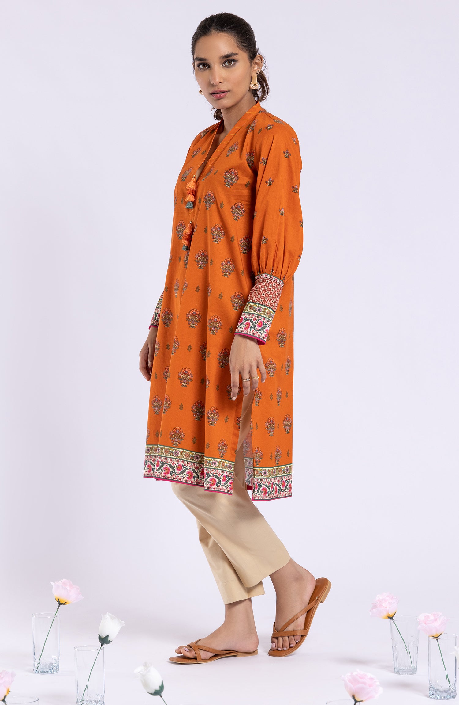 HCS-22-041 ORANGE  LAWN SCSHIRT UNSTITCHED SHIRT