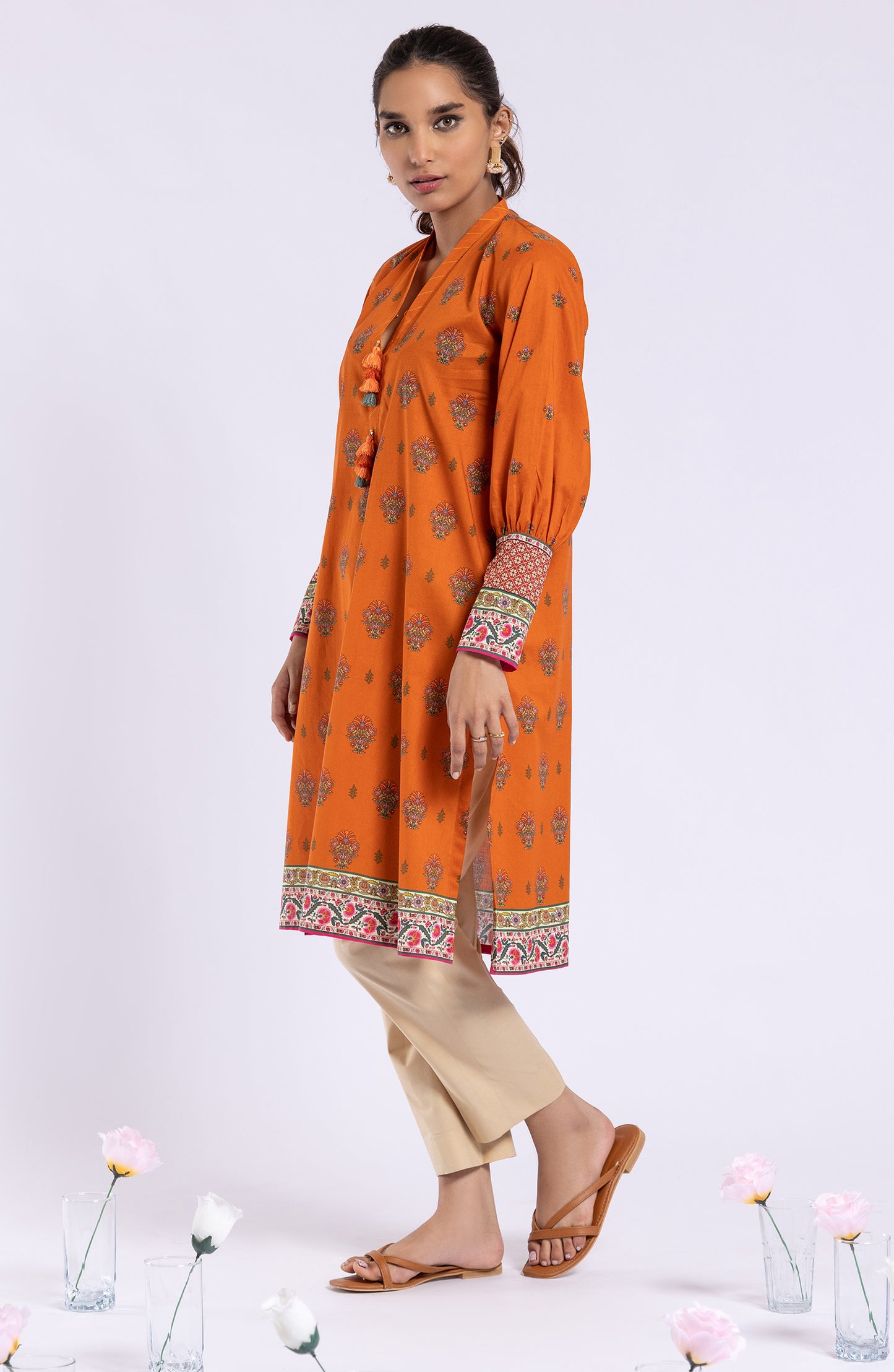 HCS-22-041 ORANGE  LAWN SCSHIRT UNSTITCHED SHIRT