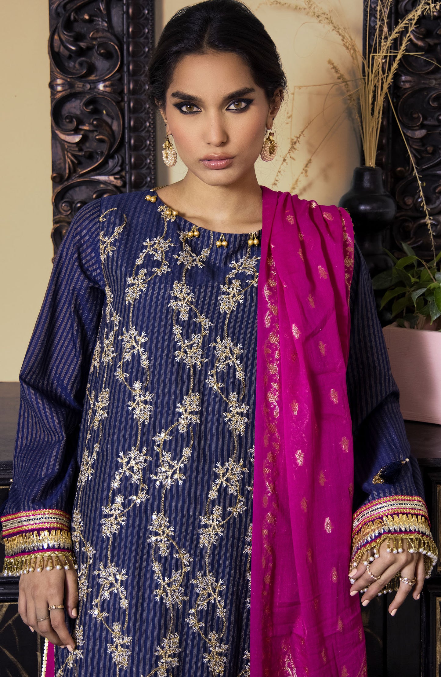 OTL-21-083/U NAVY MAYSURI LAWN  UNSTITCHED SHIRT DUPATTA PANTS
