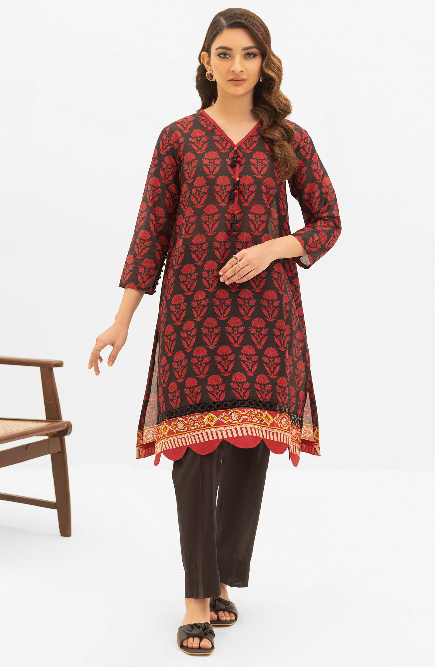 OTL-22-004/U RED LAWN  UNSTITCHED SHIRT DUPATTA PANTS