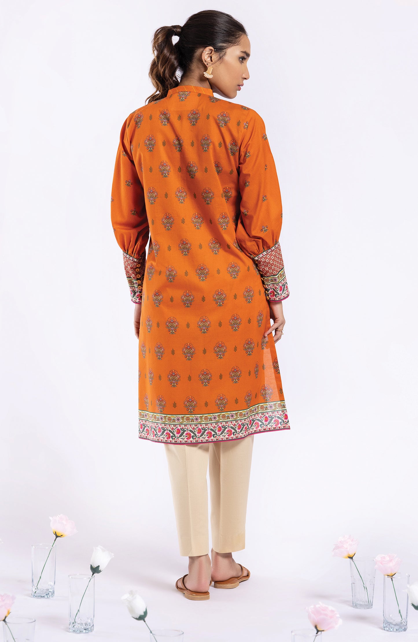HCS-22-041 ORANGE  LAWN SCSHIRT UNSTITCHED SHIRT