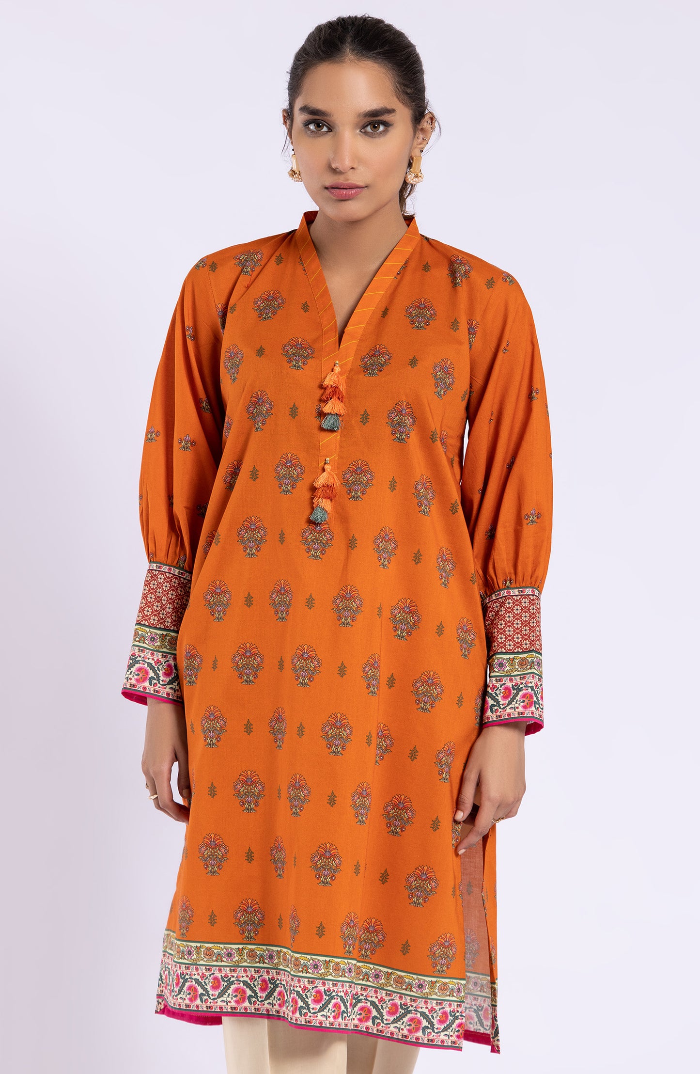 HCS-22-041 ORANGE  LAWN SCSHIRT UNSTITCHED SHIRT